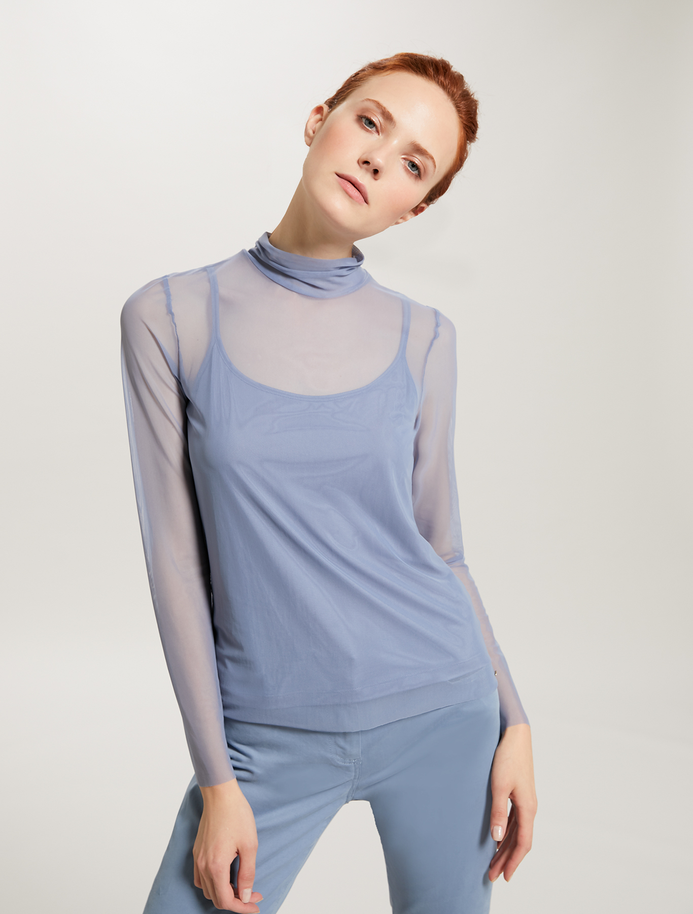 Turtleneck T-shirt in stretch tulle, air force blue - Pennyblack Turtleneck T-shirt in stretch tulle - air force blue - pennyblack