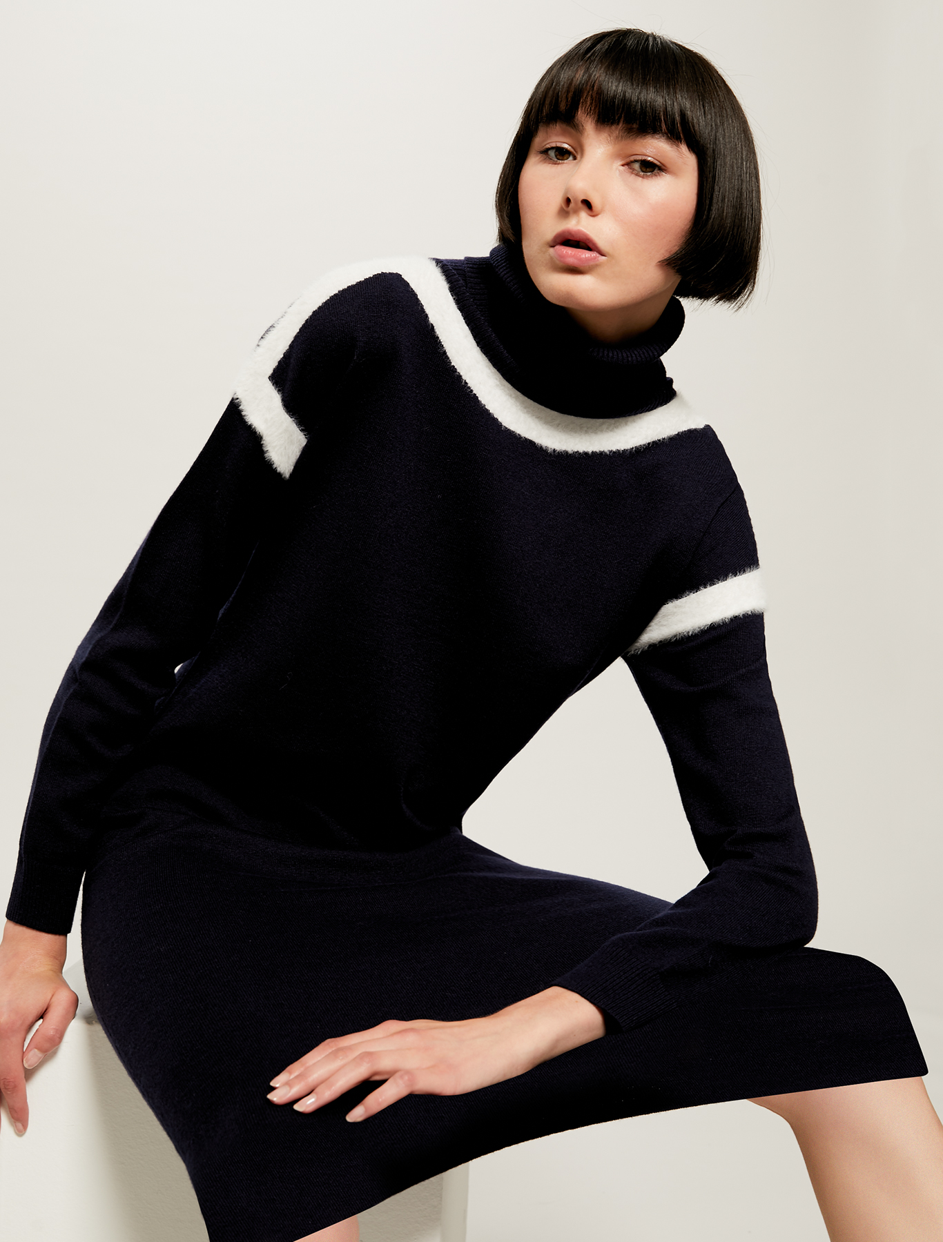 Knit dress with intarsia, navy blue - Pennyblack
