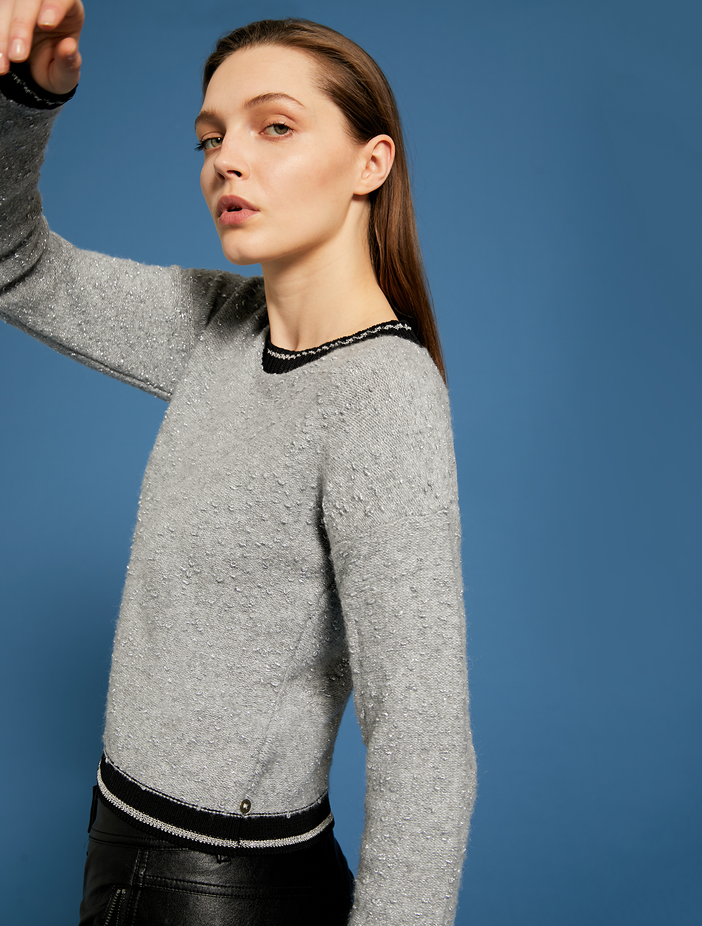 Lamé jumper with striped trim, dark grey - Pennyblack Lamé jumper with striped trim - dark grey - pennyblack