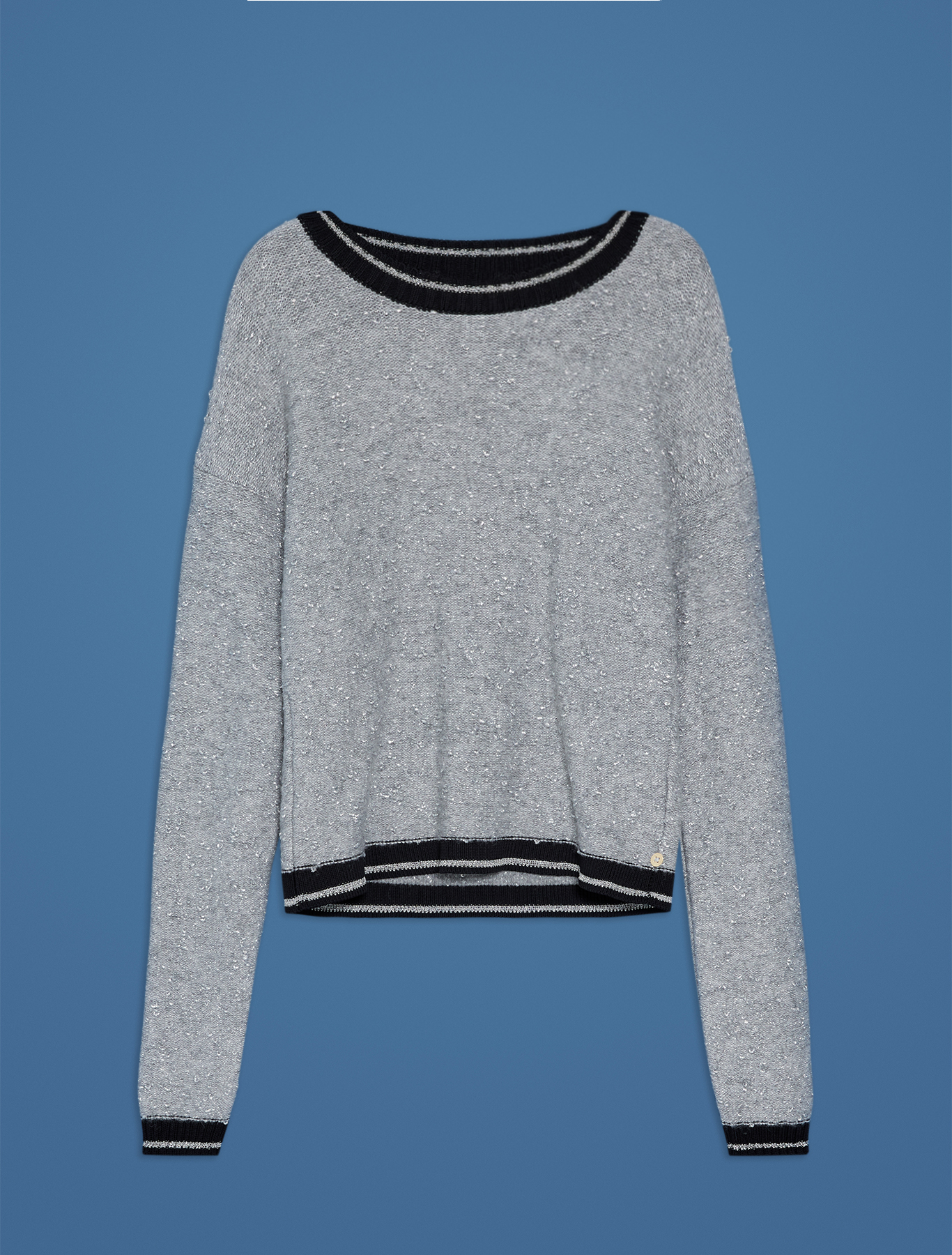 Lamé jumper with striped trim, dark grey - Pennyblack Lamé jumper with striped trim - dark grey - pennyblack