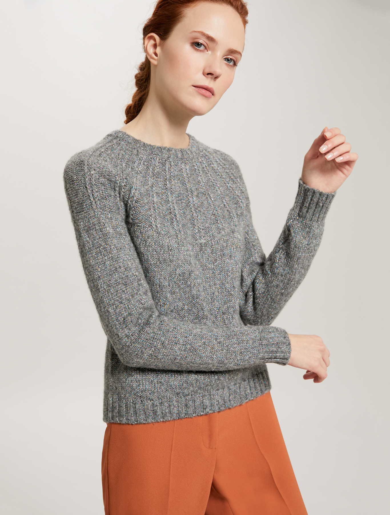 Lamé jumper with ribbed yoke, light grey - Pennyblack Lamé jumper with ribbed yoke - light grey - pennyblack