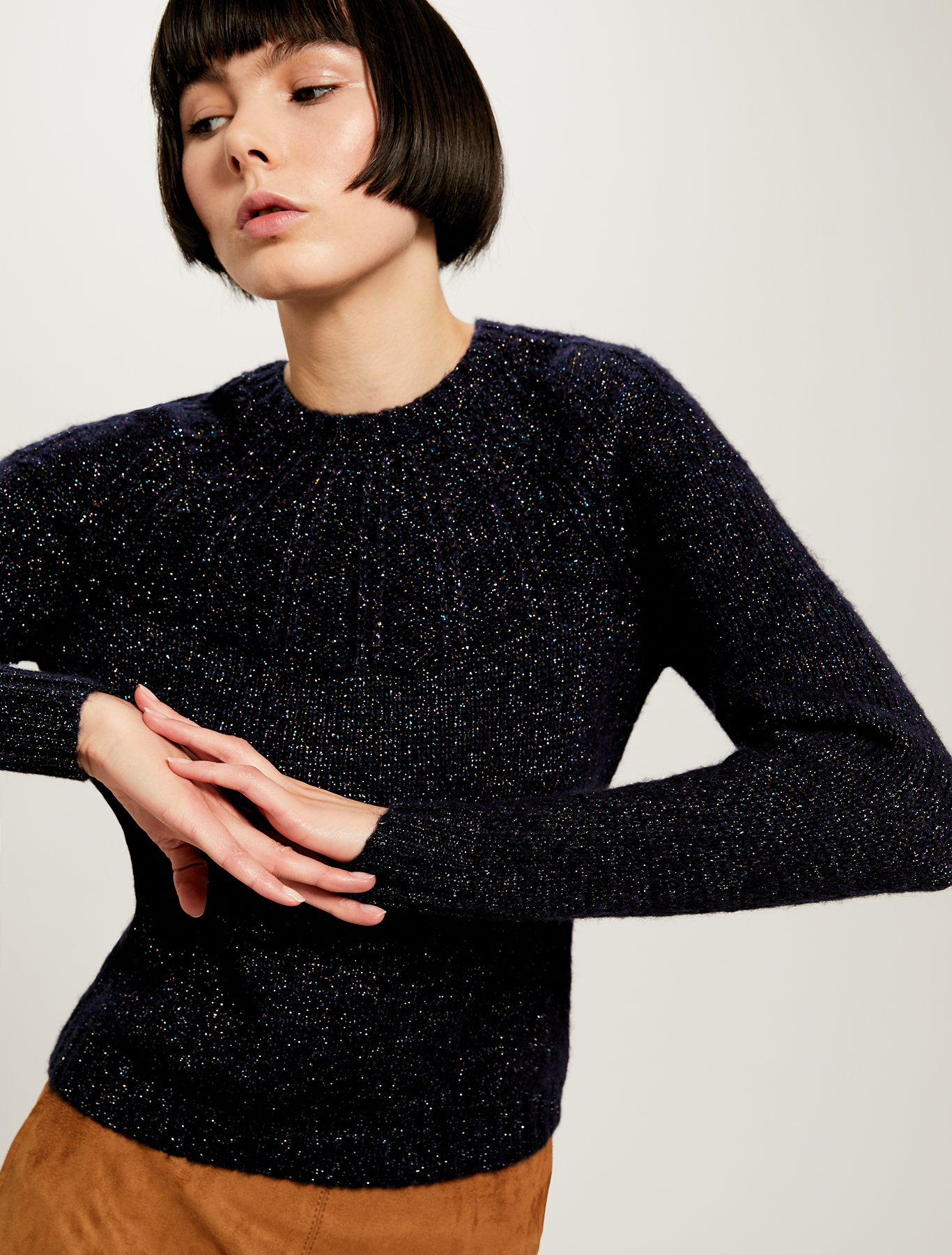 Lamé jumper with ribbed yoke, navy blue - Pennyblack Lamé jumper with ribbed yoke - navy blue - pennyblack