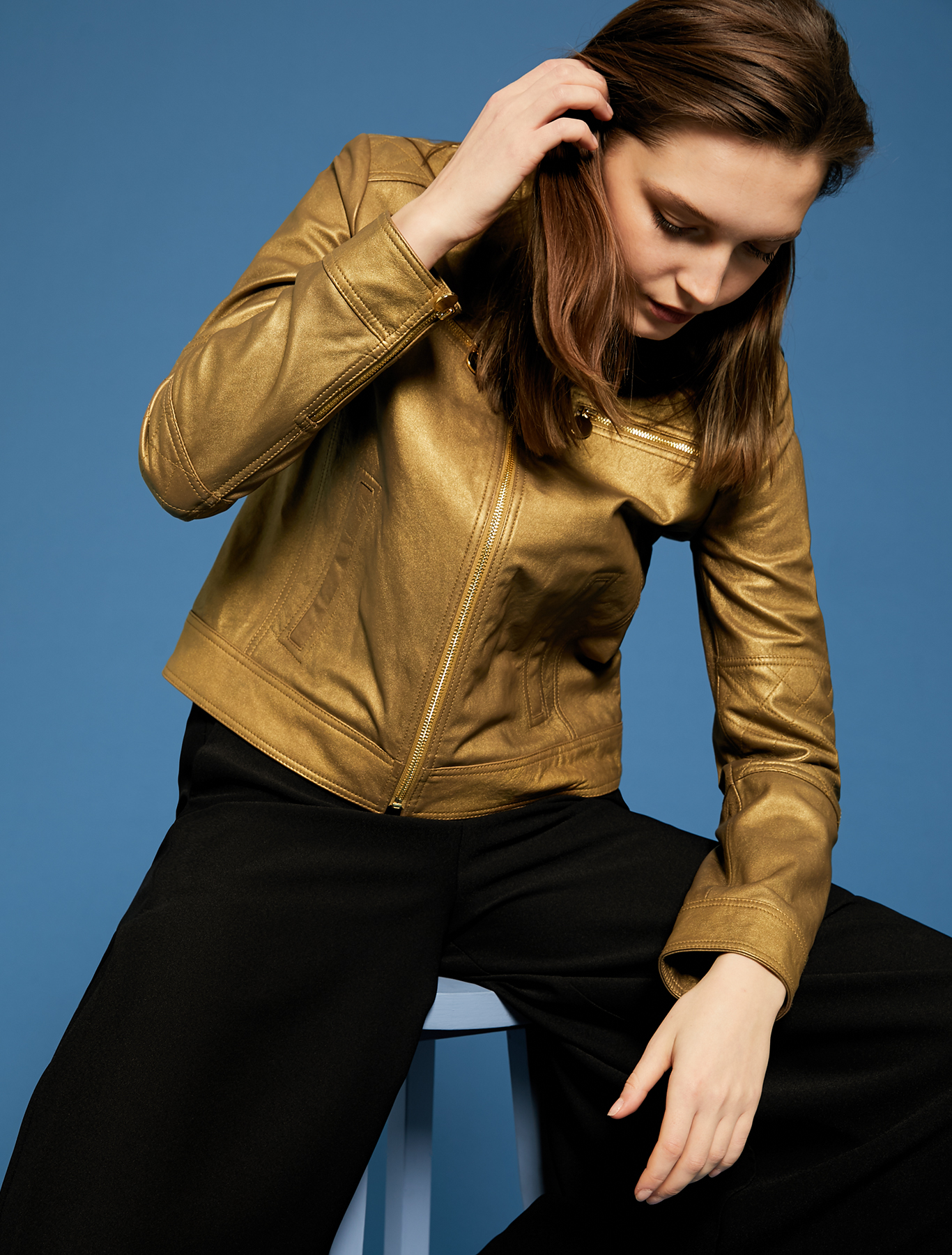 Patent leather biker jacket, gold - Pennyblack Patent leather biker jacket - gold - pennyblack