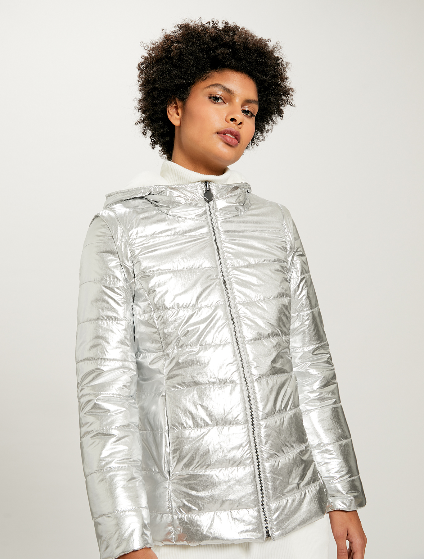 Reversible laminated jacket, ivory - Pennyblack