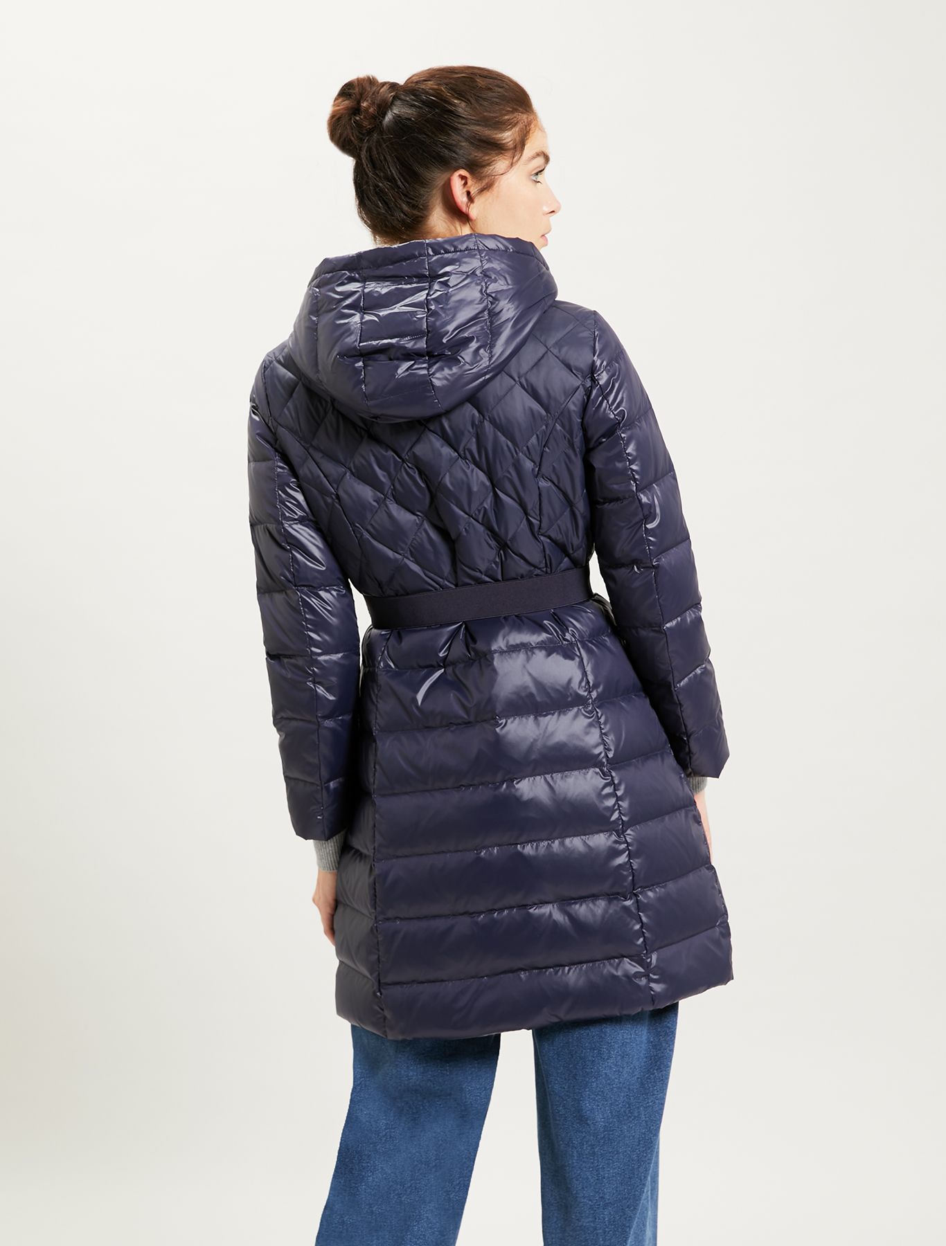 Matt-glossy belted down jacket, navy blue - Pennyblack Matt-glossy belted down jacket - navy blue - pennyblack