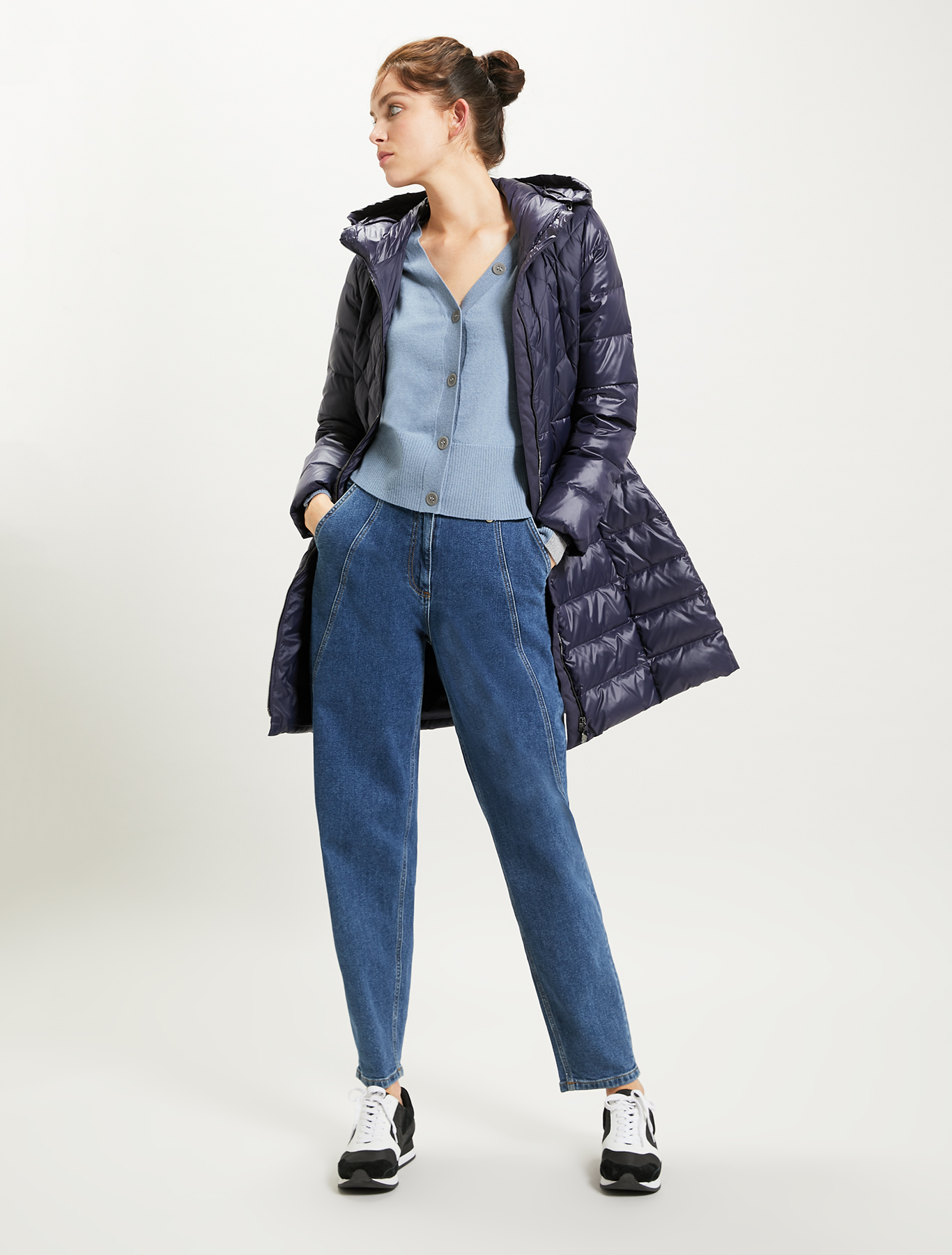 Matt-glossy belted down jacket, navy blue - Pennyblack Matt-glossy belted down jacket - navy blue - pennyblack