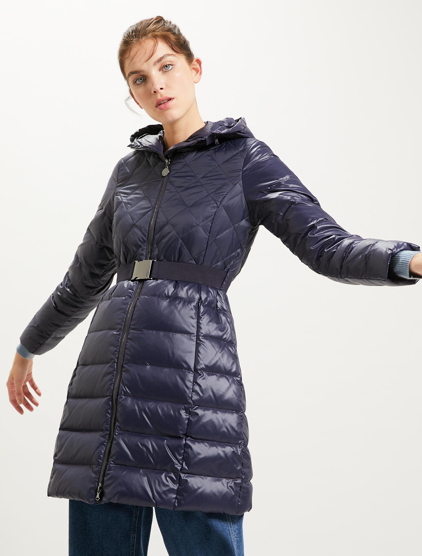 Matt-glossy belted down jacket, navy blue - Pennyblack Matt-glossy belted down jacket - navy blue - pennyblack