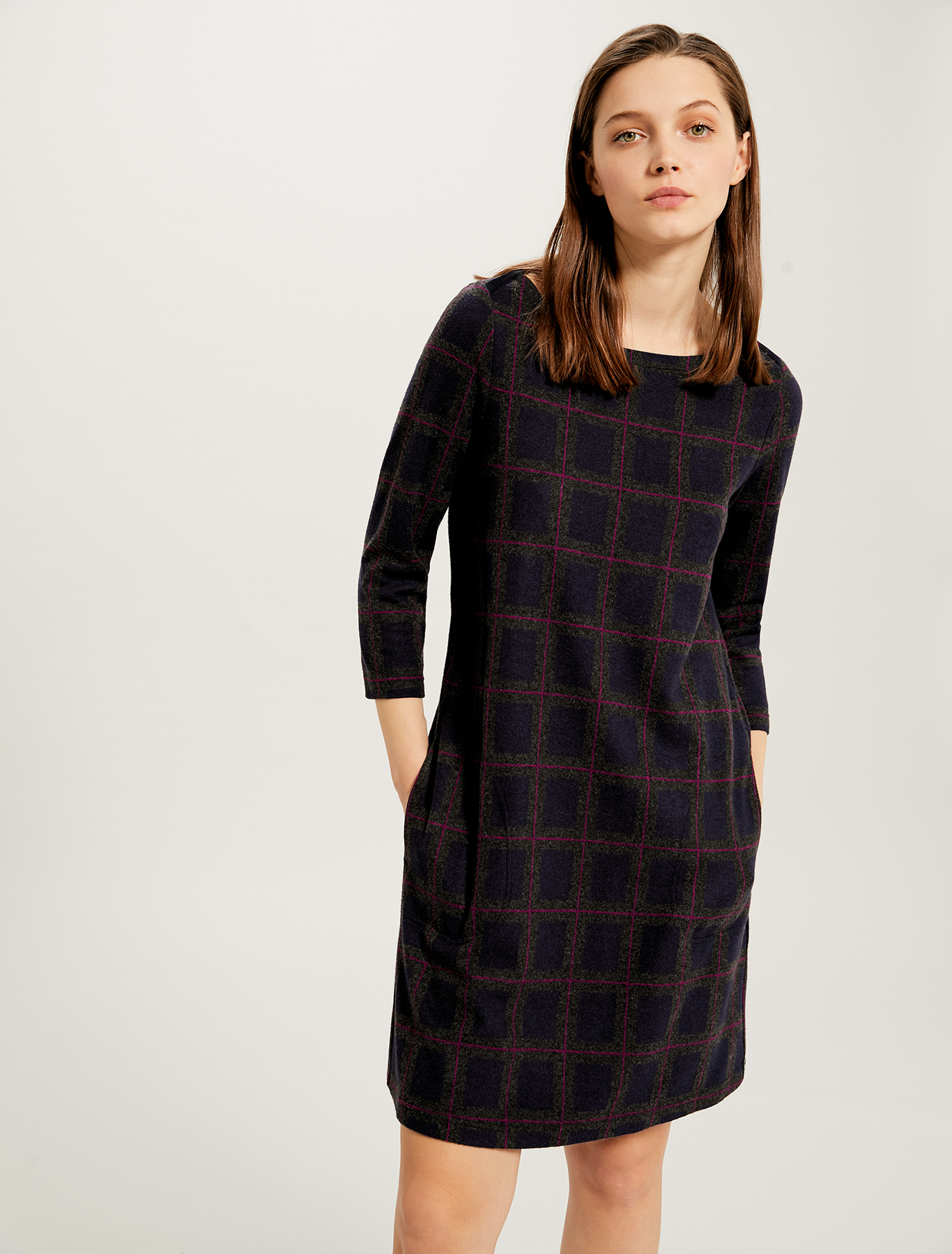 Jacquard jersey dress, navy blue pattern - Pennyblack