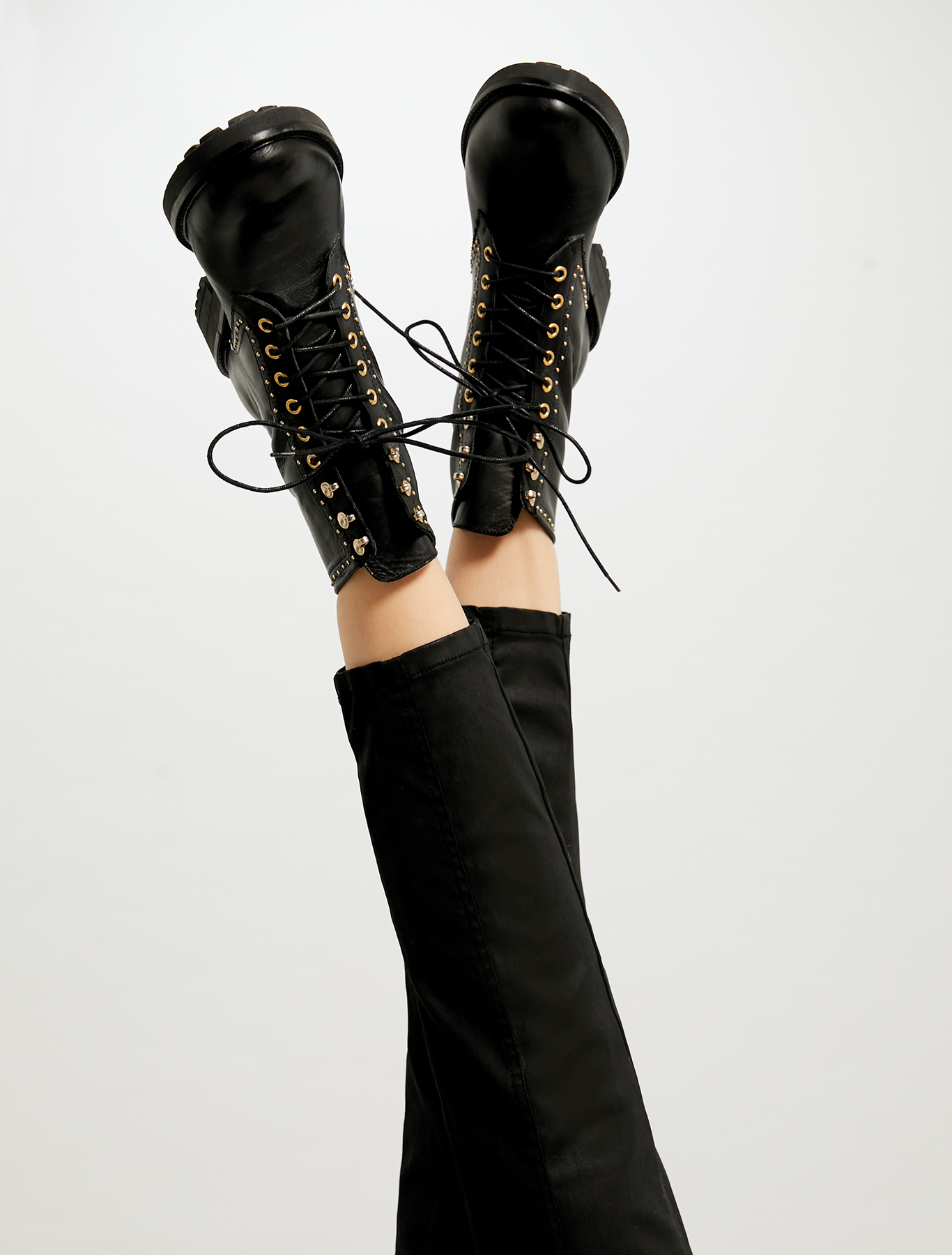 Leather combat boots with micro studs, black - Pennyblack Leather combat boots with micro studs - black - pennyblack
