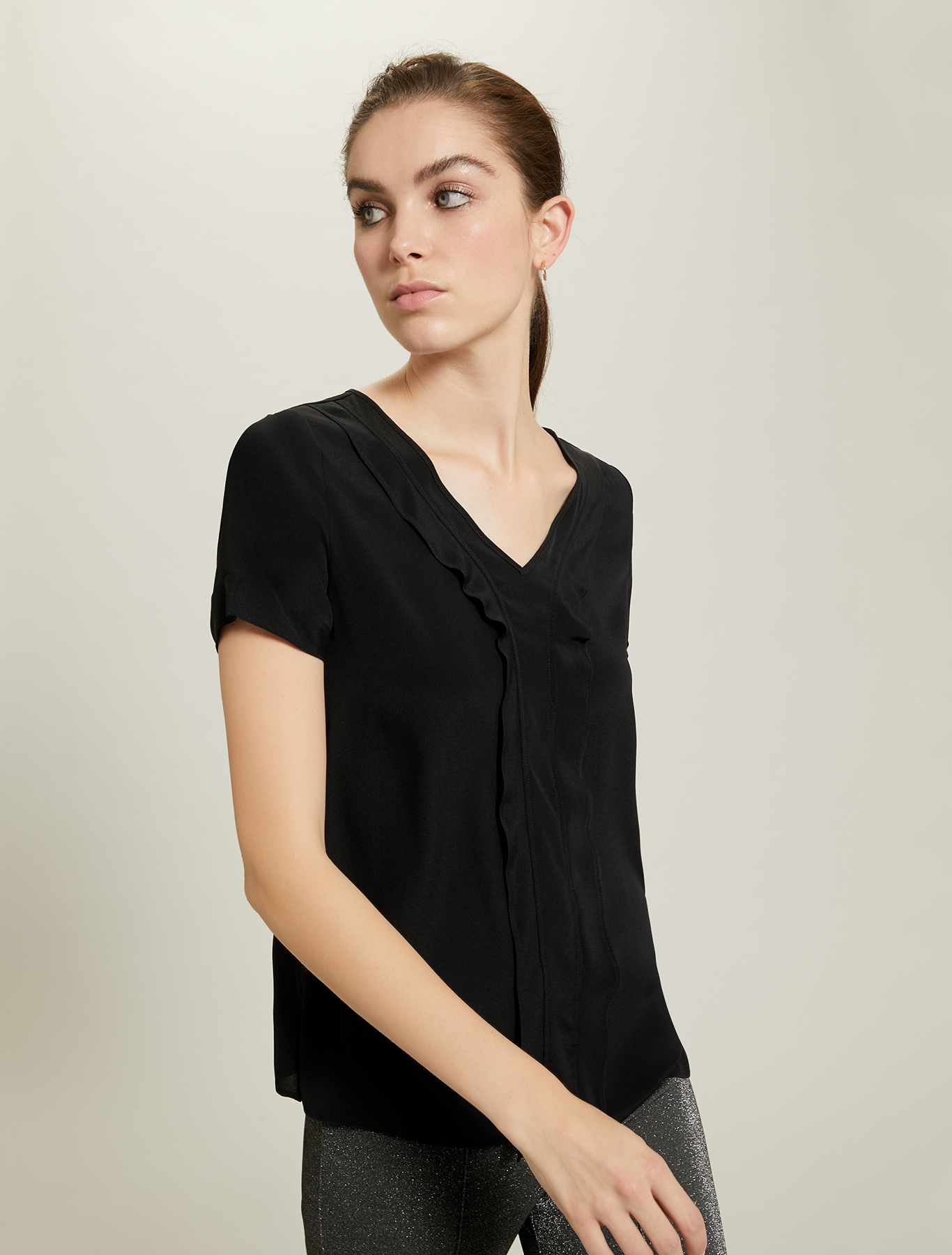 Blusa in crêpe con volant, nero - Pennyblack Blusa in crêpe con volant - nero - pennyblack
