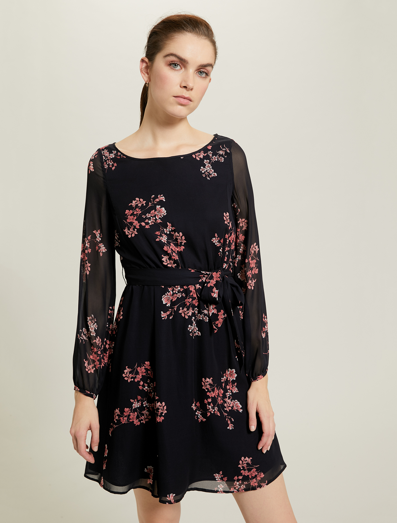 Dress in floral georgette, navy blue pattern - Pennyblack Dress in floral georgette - navy blue pattern - pennyblack