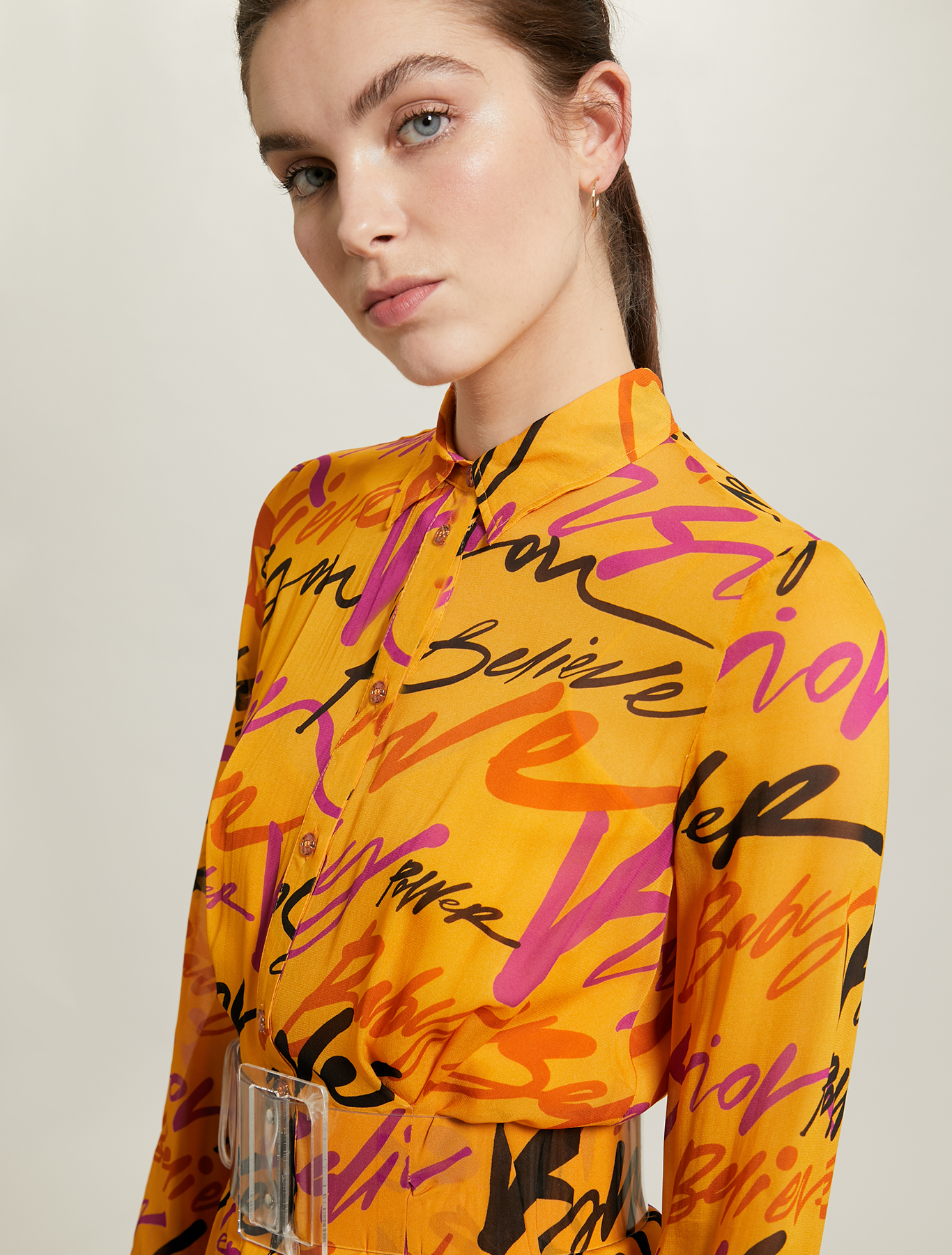 Sunset Road shirt dress in chiffon, orange pattern - Pennyblack Sunset Road shirt dress in chiffon - orange pattern - pennyblack