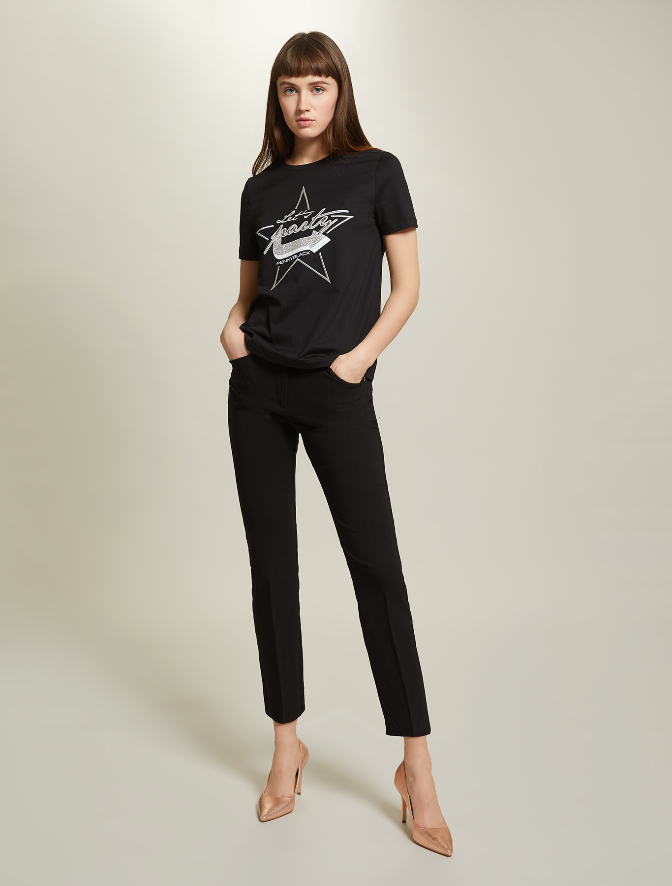 Cotton T-shirt with lettering, black - Pennyblack Cotton T-shirt with lettering - black - pennyblack