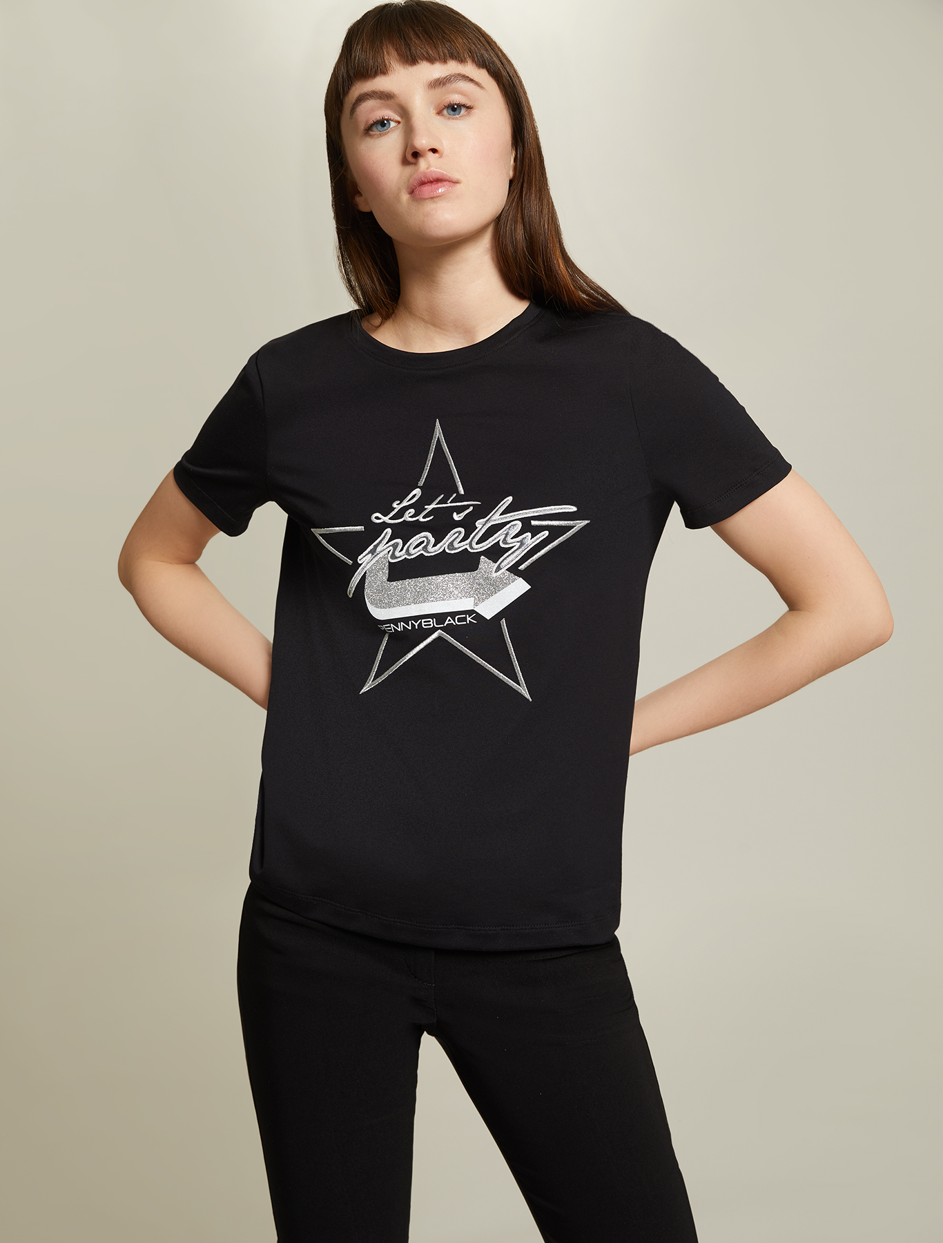 Cotton T-shirt with lettering, black - Pennyblack Cotton T-shirt with lettering - black - pennyblack