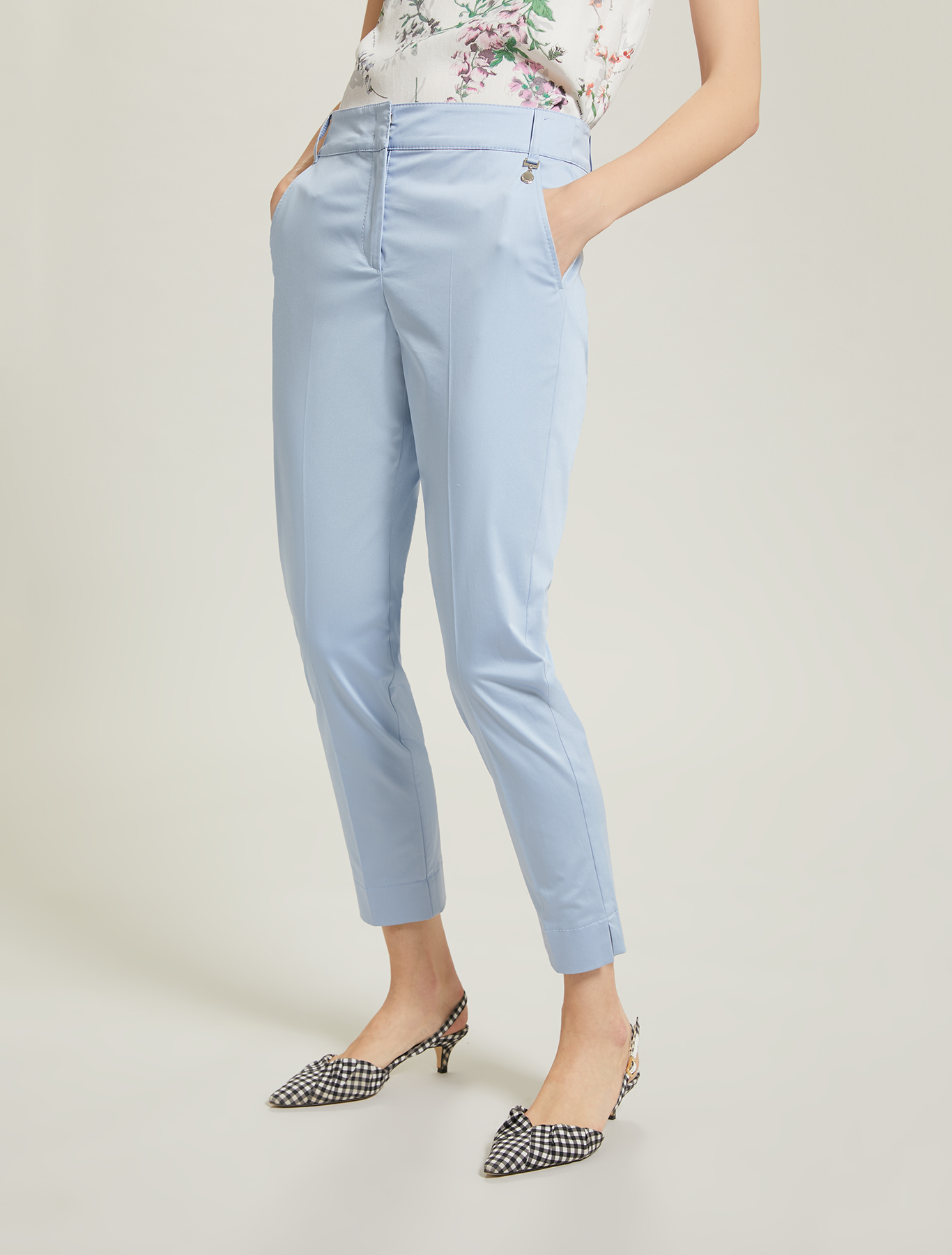 Pantaloni slim in raso di cotone, azzurro - Pennyblack Pantaloni slim in raso di cotone - azzurro - pennyblack