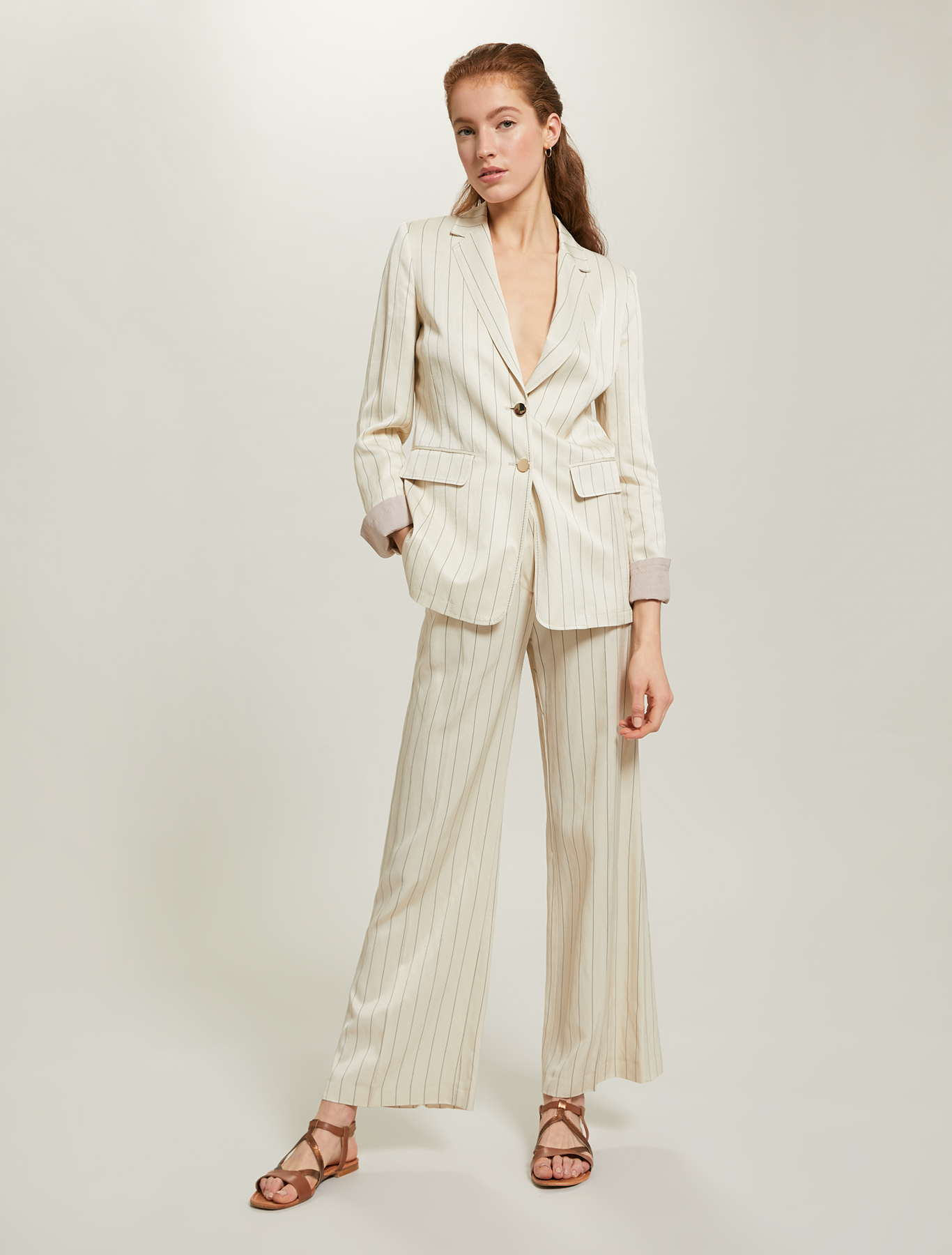 Pinstriped twill trousers, beige pattern - Pennyblack Pinstriped twill trousers - beige pattern - pennyblack
