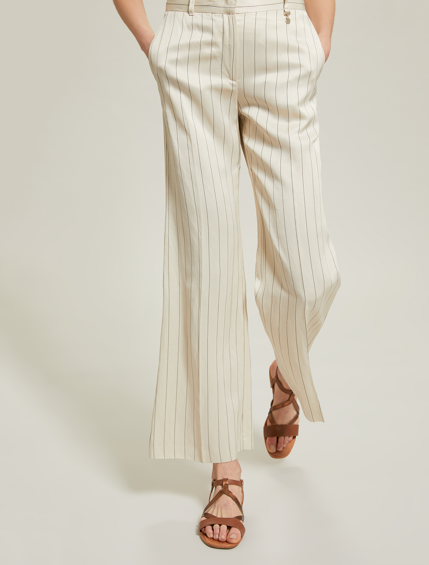Pinstriped twill trousers, beige pattern - Pennyblack Pinstriped twill trousers - beige pattern - pennyblack