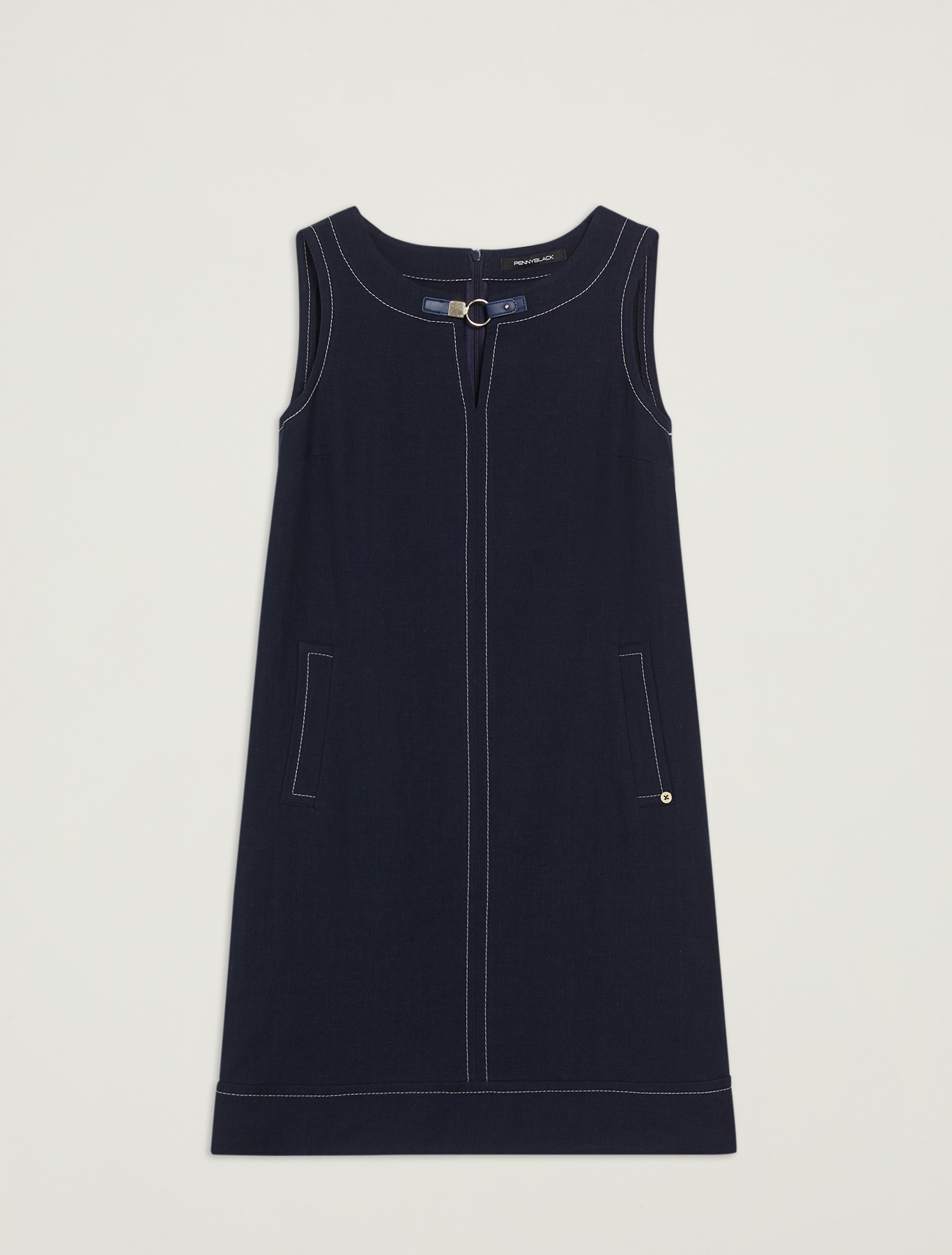 Linen and cotton basketweave dress, navy blue - Pennyblack Linen and cotton basketweave dress - navy blue - pennyblack