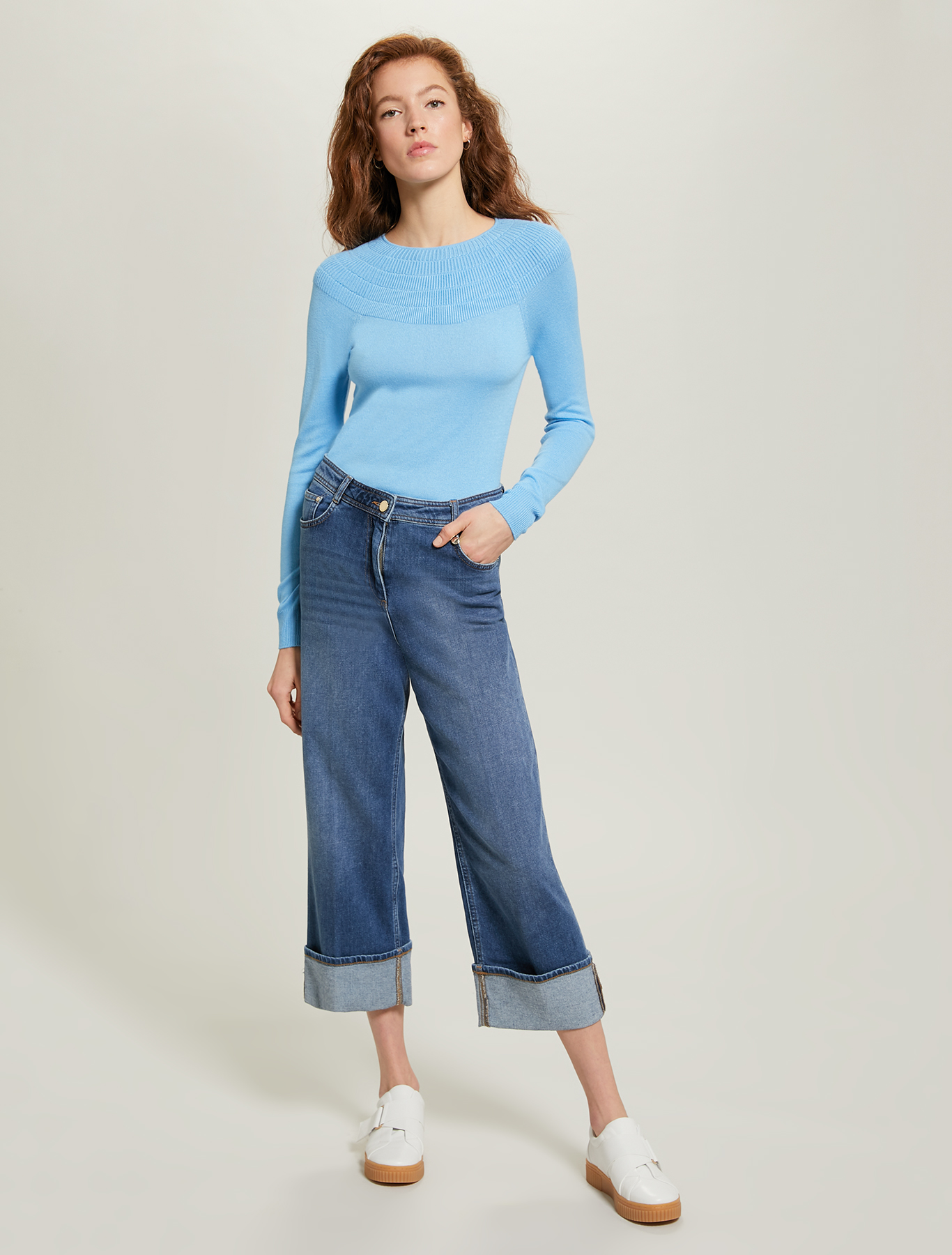 Jumper with ribbed yoke, turquoise - Pennyblack Jumper with ribbed yoke - turquoise - pennyblack