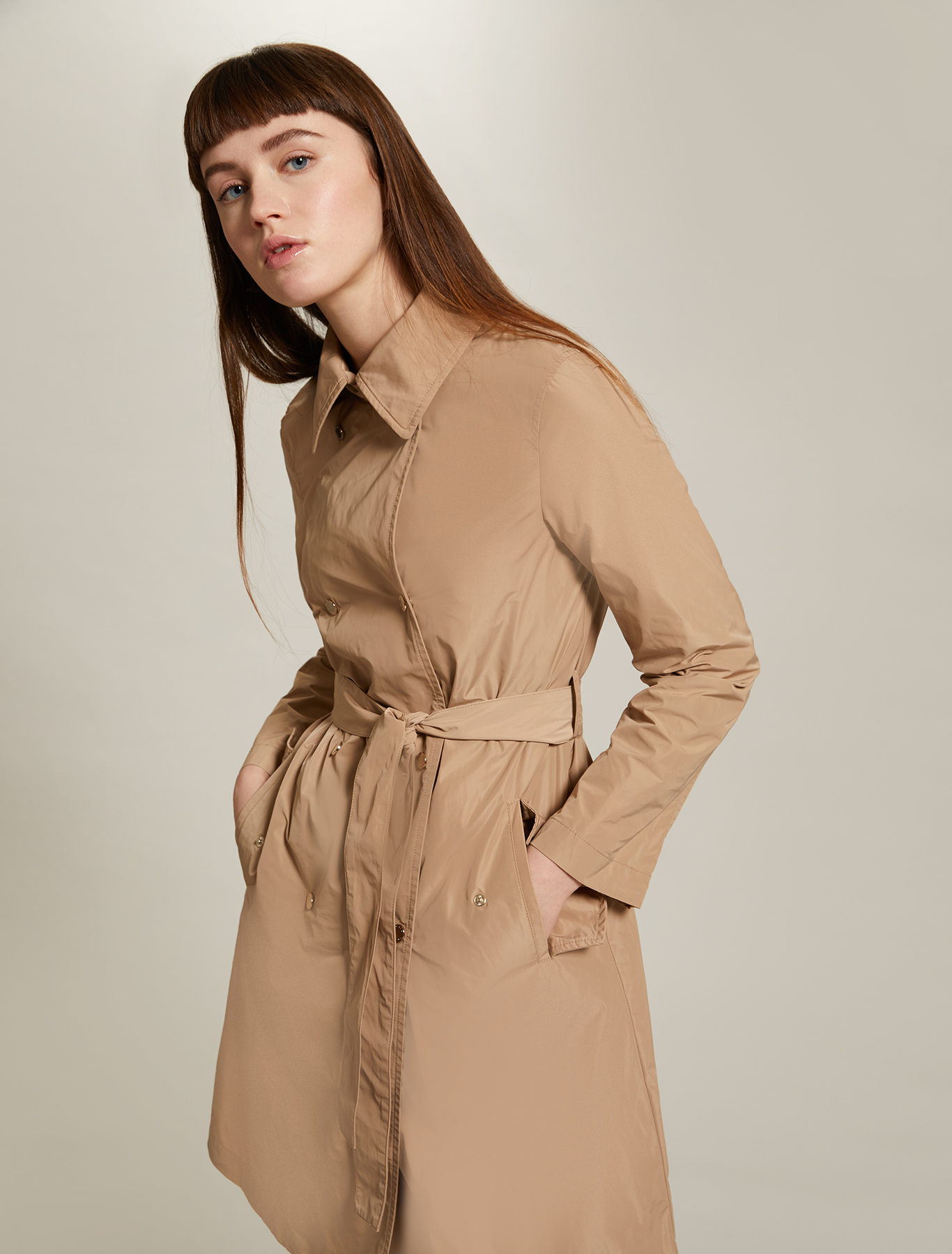 Double-breasted trench coat with belt, beige - Pennyblack Double-breasted trench coat with belt - beige - pennyblack