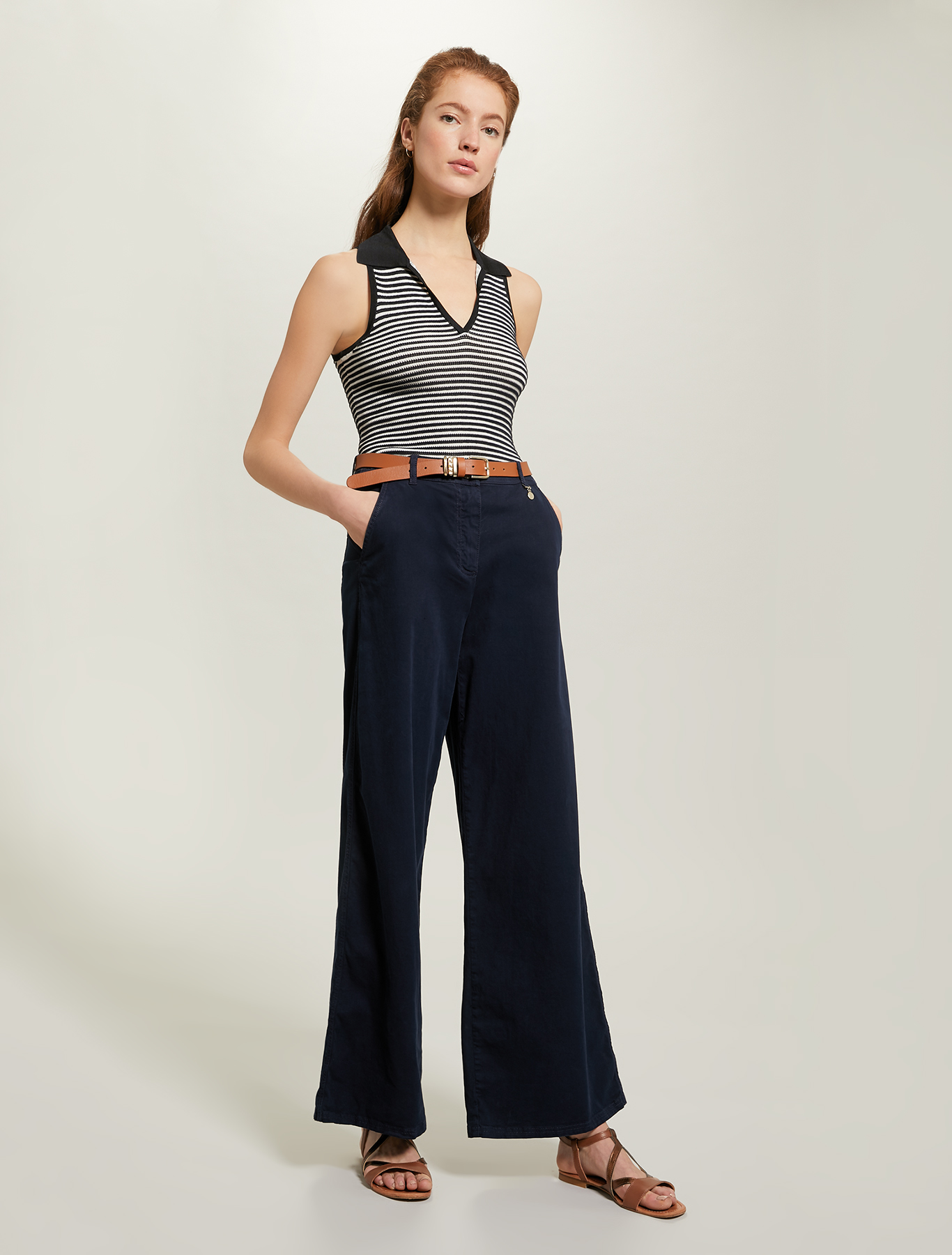 Wide trousers in piqué cotton, navy blue - Pennyblack Wide trousers in piqué cotton - navy blue - pennyblack