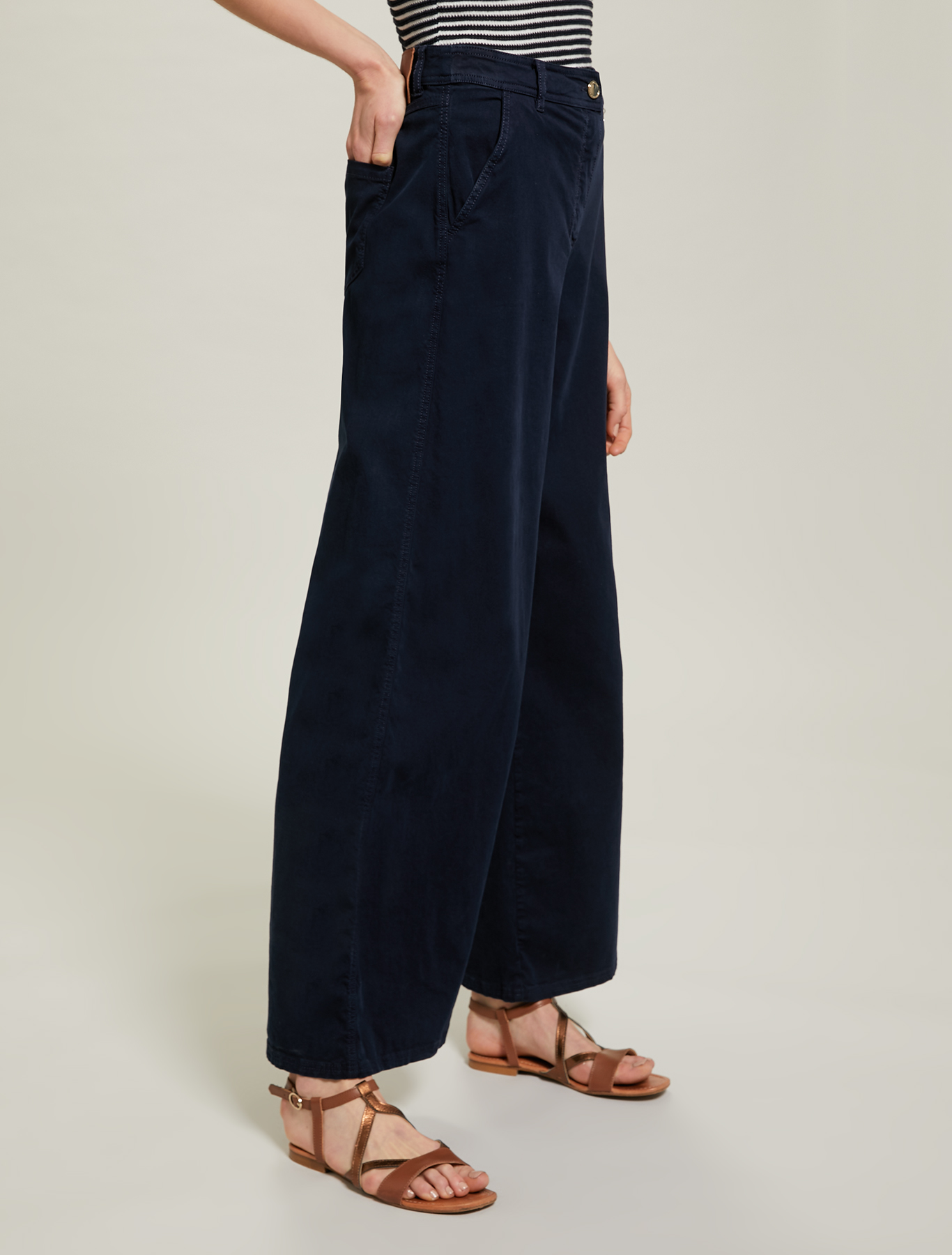 Wide trousers in piqué cotton, navy blue - Pennyblack Wide trousers in piqué cotton - navy blue - pennyblack