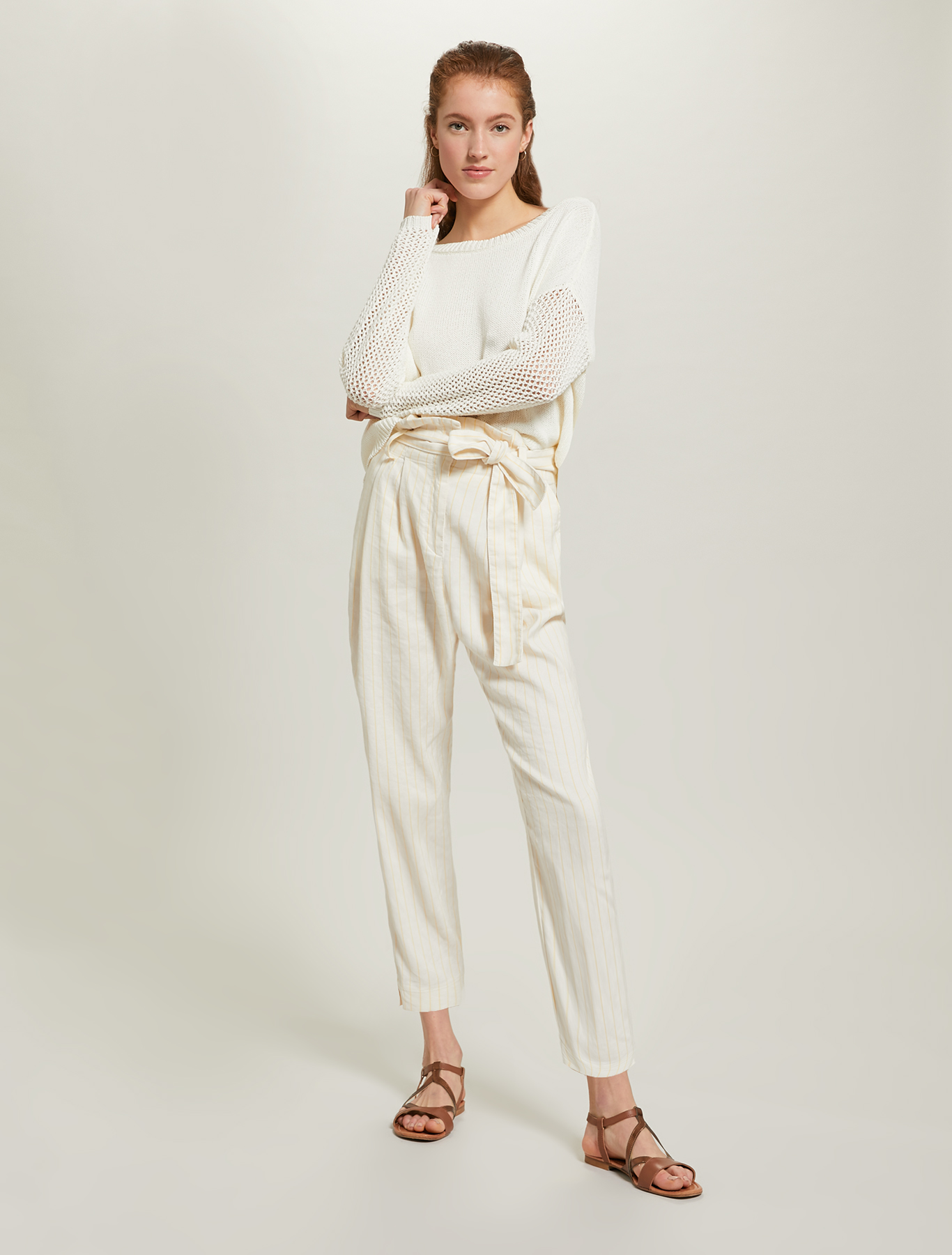Pinstriped linen-cotton trousers, sunshine yellow pattern - Pennyblack Pinstriped linen-cotton trousers - sunshine yellow pattern - pennyblack