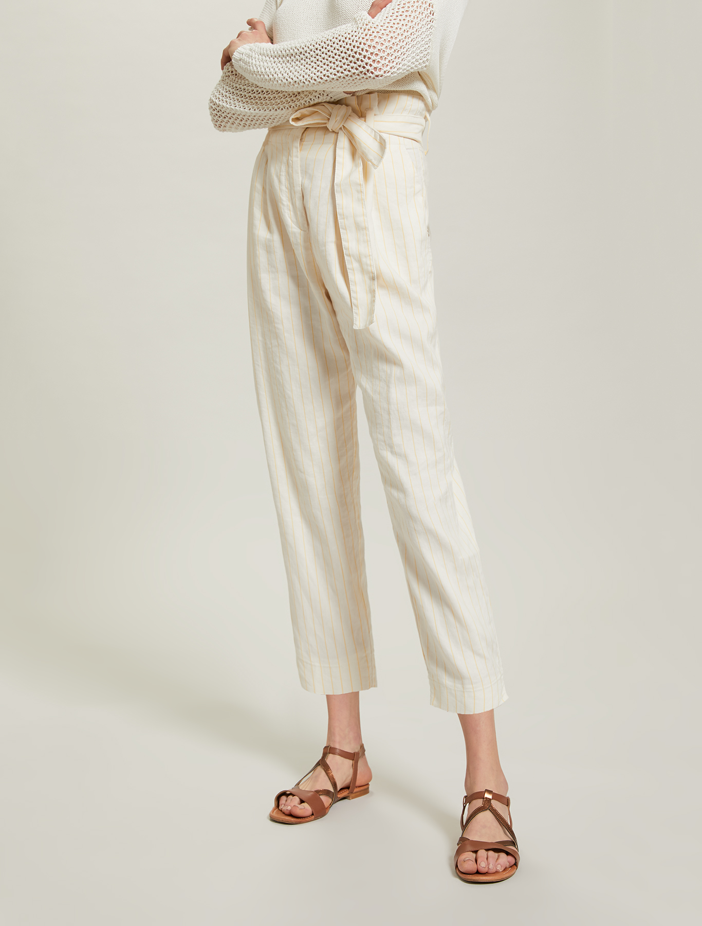 Pinstriped linen-cotton trousers, sunshine yellow pattern - Pennyblack Pinstriped linen-cotton trousers - sunshine yellow pattern - pennyblack