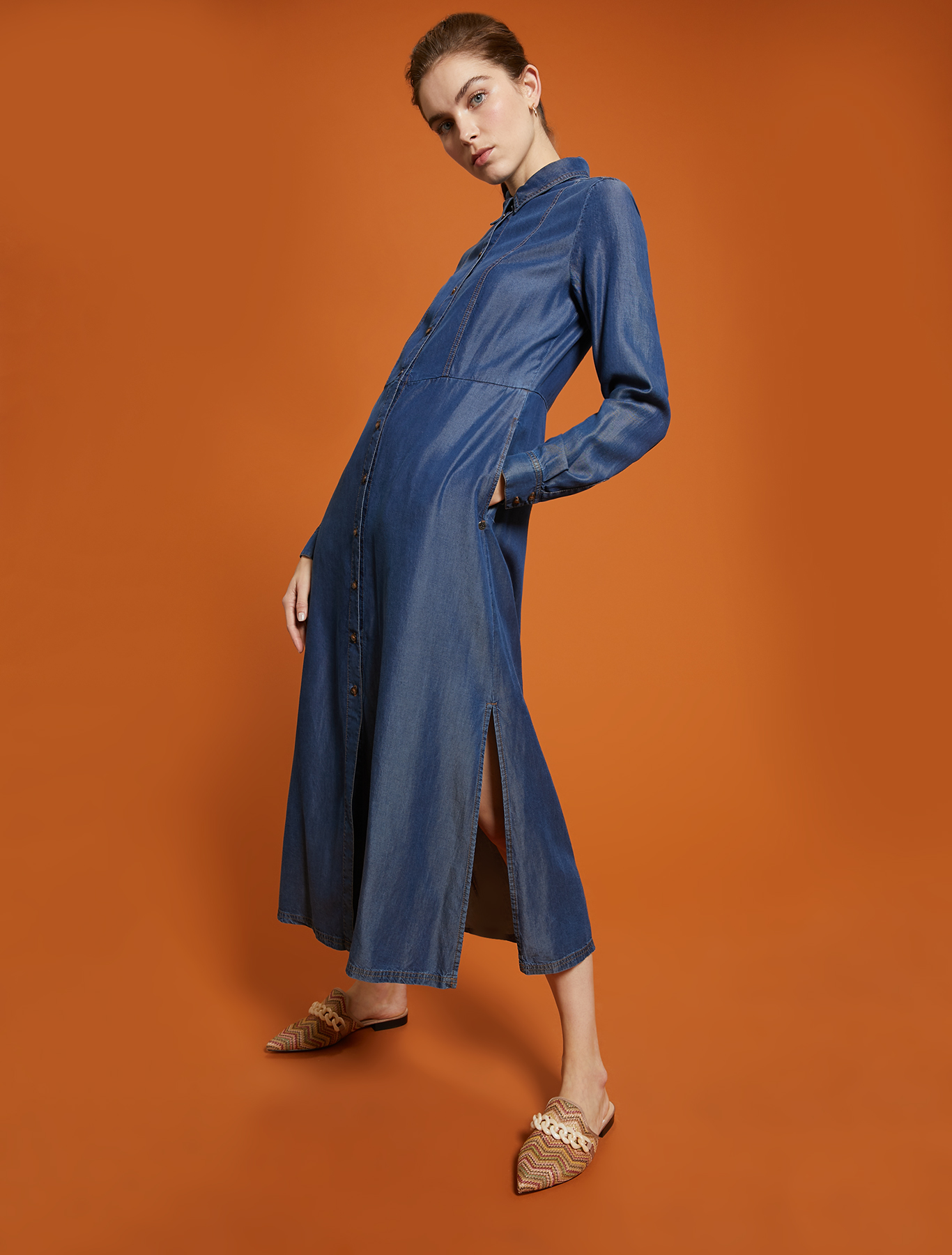Flowing denim shirt dress, navy blue - Pennyblack Flowing denim shirt dress - navy blue - pennyblack
