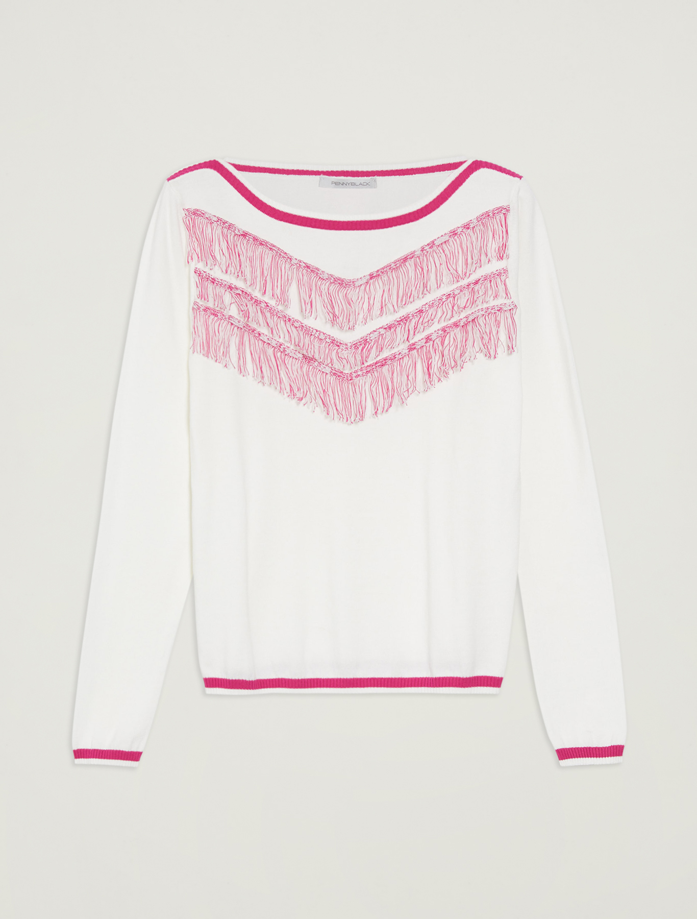 Cotton jumper with fringe, ivory - Pennyblack Cotton jumper with fringe - ivory - pennyblack