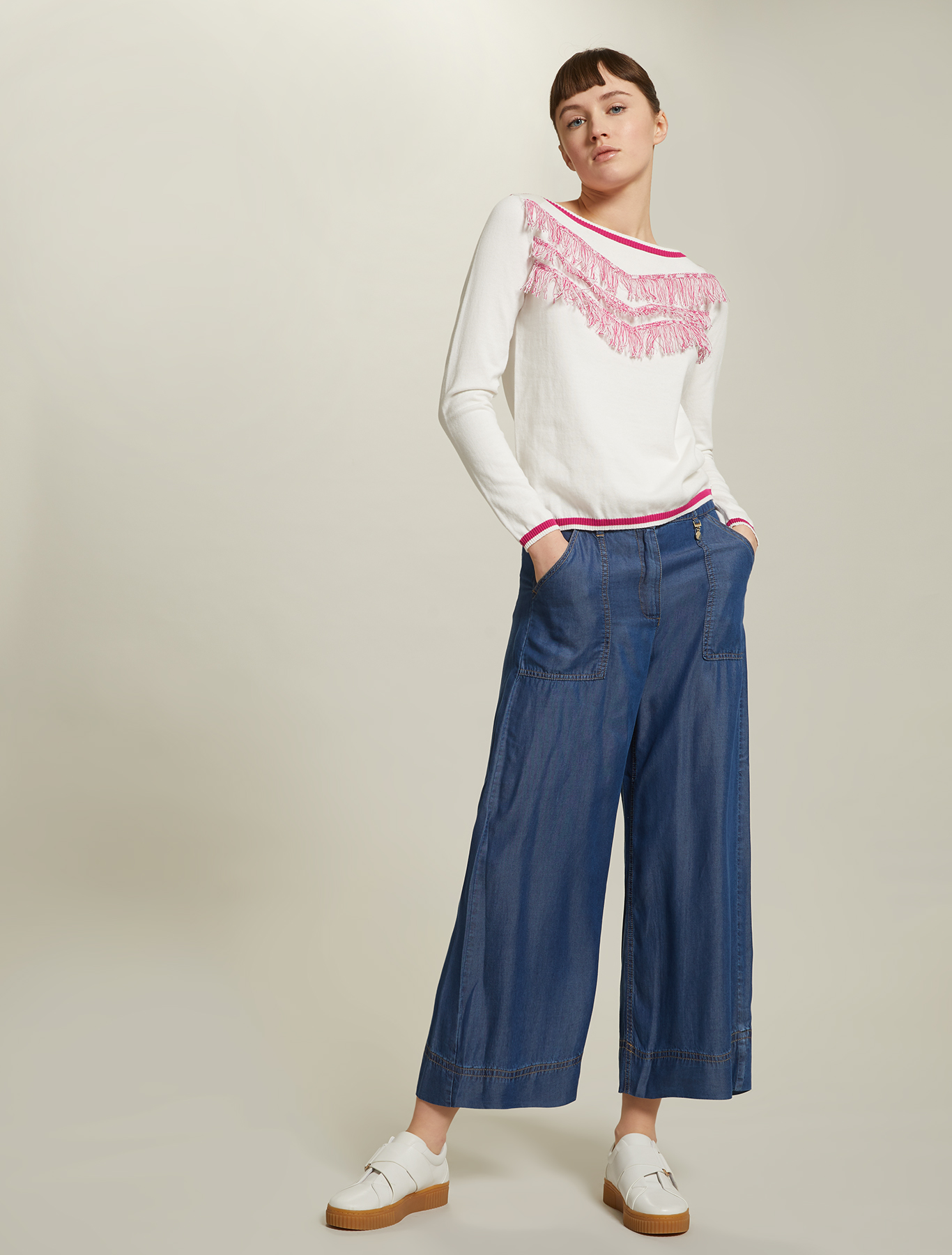 Cotton jumper with fringe, ivory - Pennyblack Cotton jumper with fringe - ivory - pennyblack