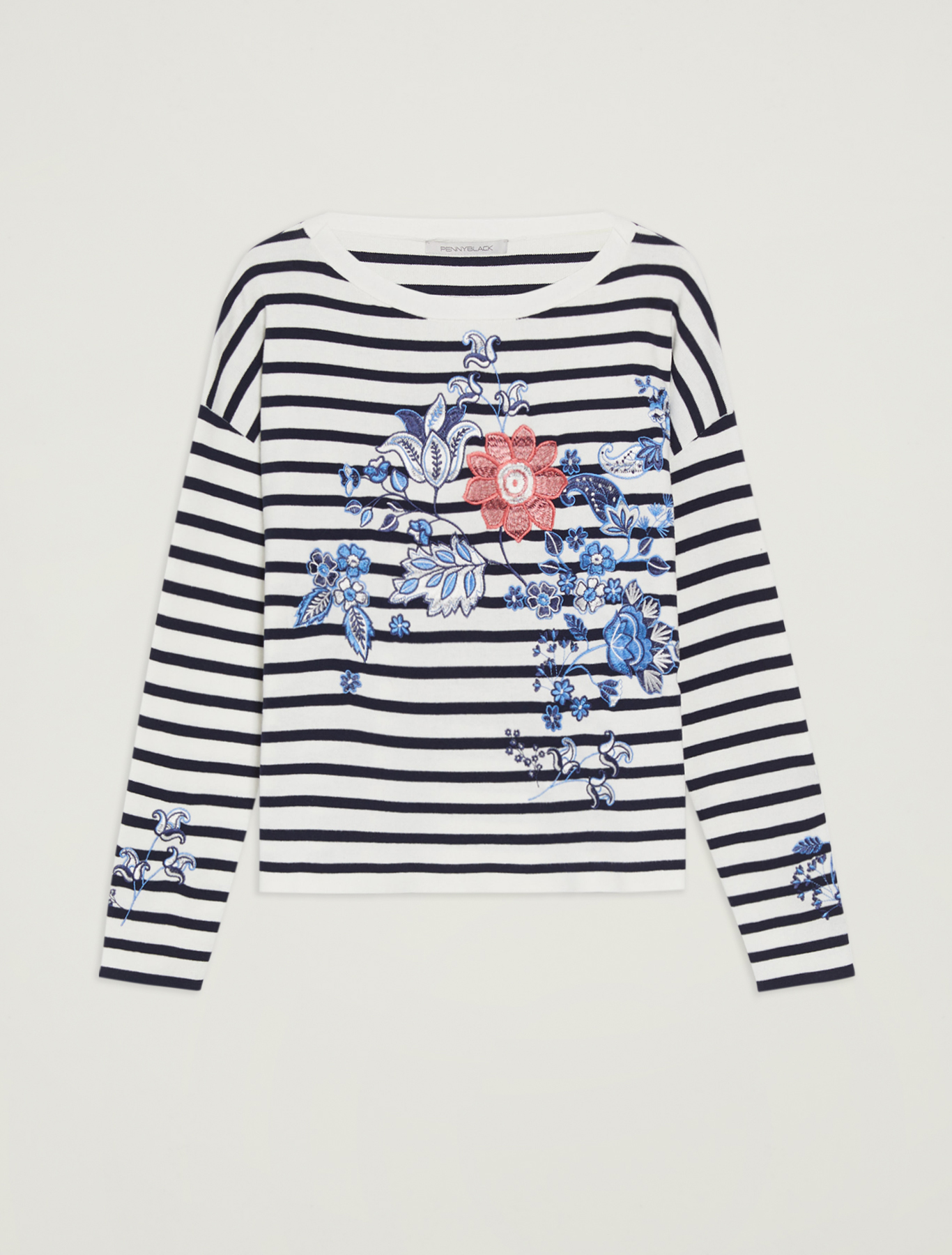 Embroidered cotton jumper, navy blue pattern - Pennyblack Embroidered cotton jumper - navy blue pattern - pennyblack
