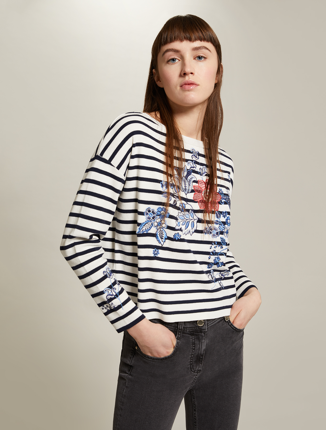 Embroidered cotton jumper, navy blue pattern - Pennyblack Embroidered cotton jumper - navy blue pattern - pennyblack
