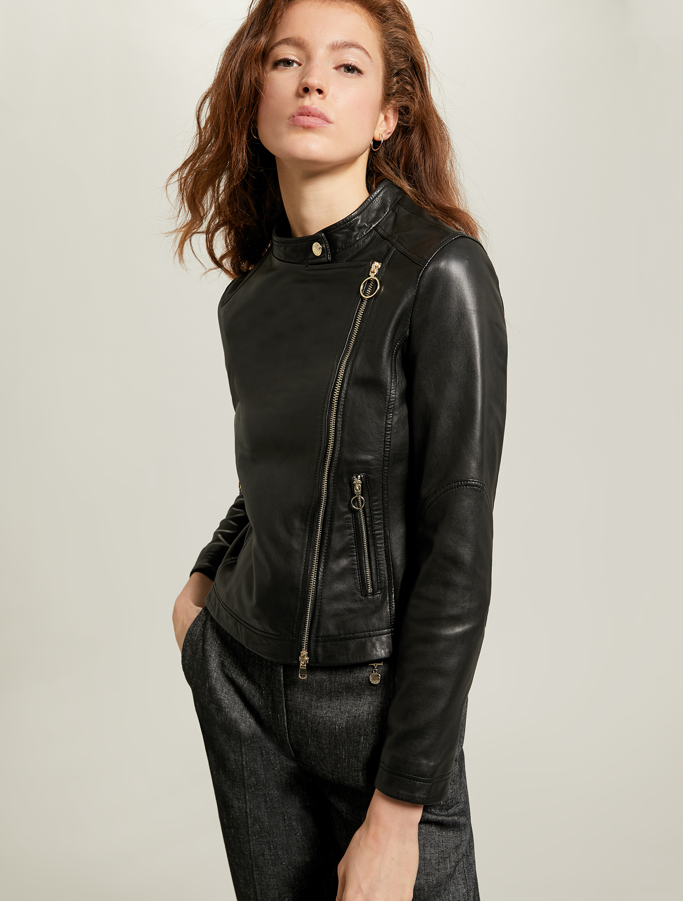Leather biker jacket, black - Pennyblack Leather biker jacket - black - pennyblack