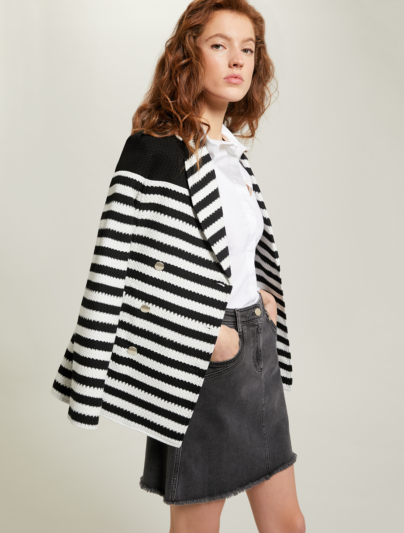 Striped jersey pea coat, white pattern - Pennyblack Striped jersey pea coat - white pattern - pennyblack