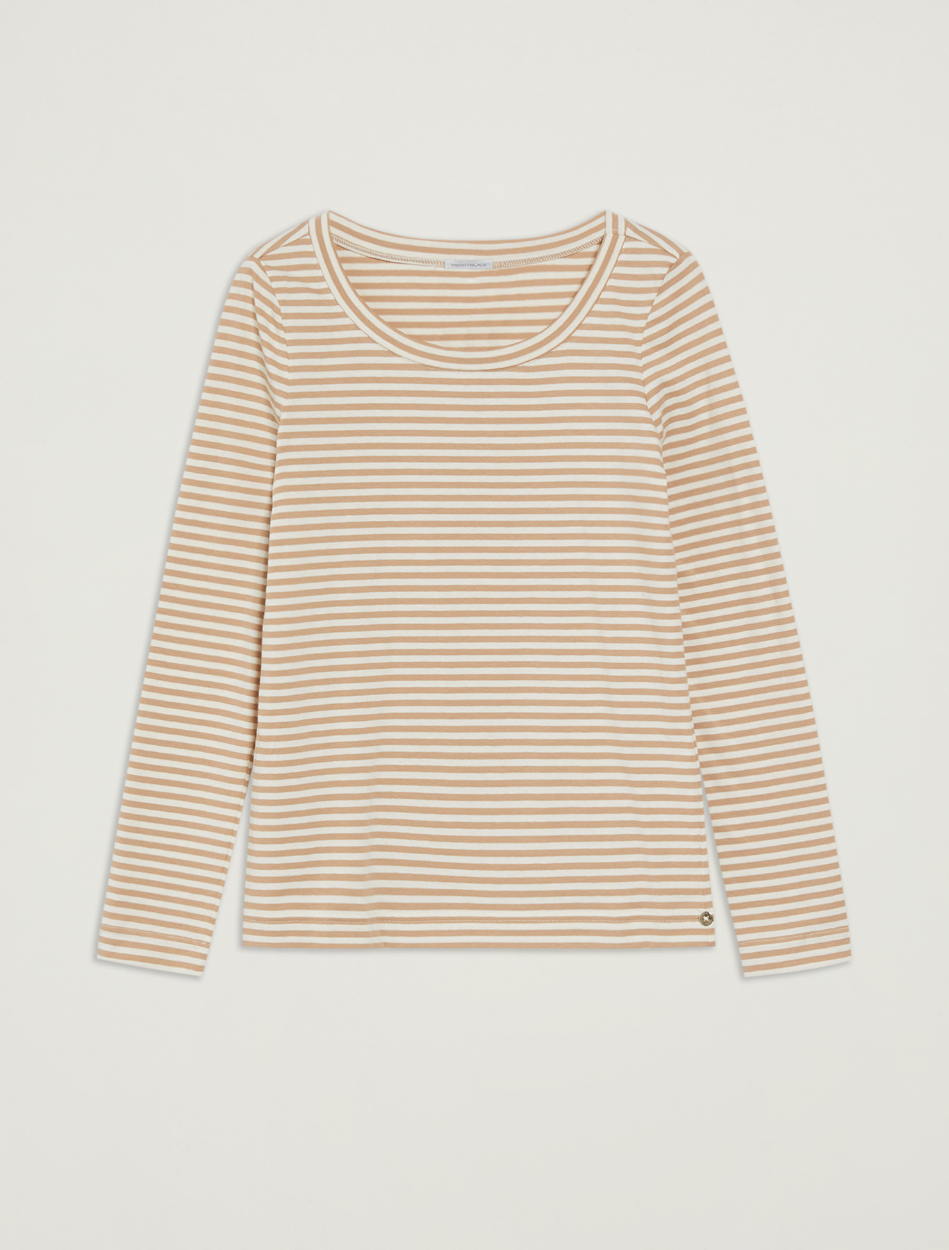 Striped cotton T-shirt, beige pattern - Pennyblack Striped cotton T-shirt - beige pattern - pennyblack