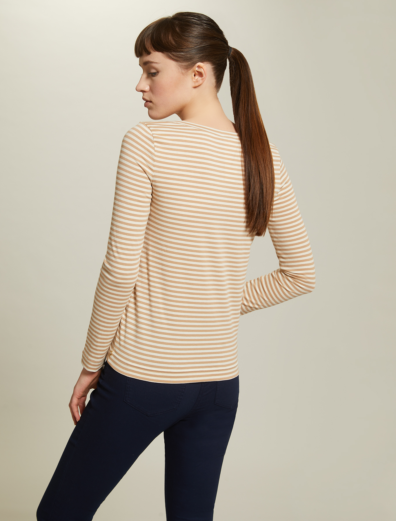 Striped cotton T-shirt, beige pattern - Pennyblack Striped cotton T-shirt - beige pattern - pennyblack
