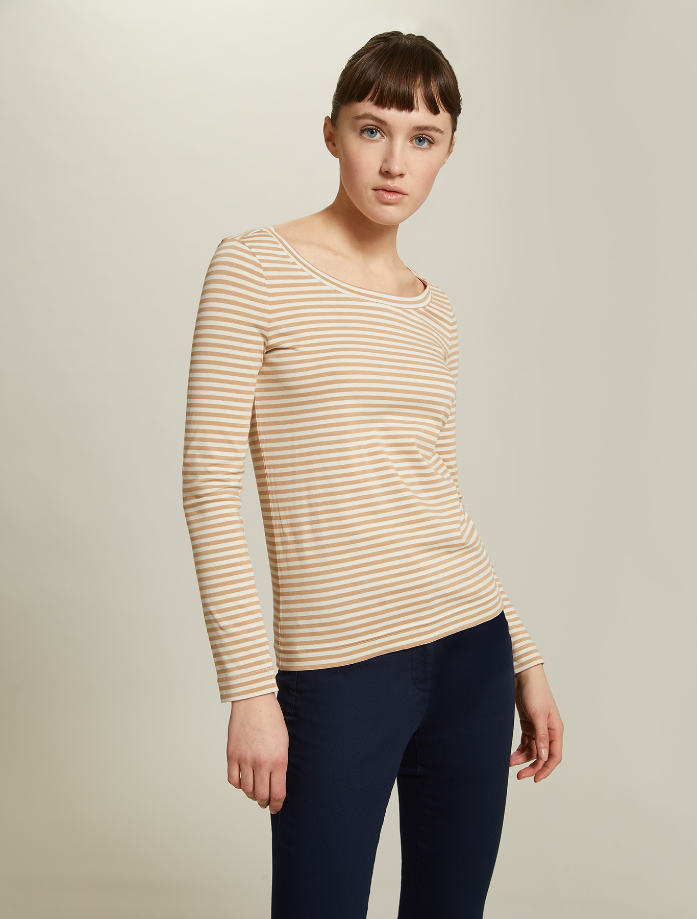 Striped cotton T-shirt, beige pattern - Pennyblack Striped cotton T-shirt - beige pattern - pennyblack