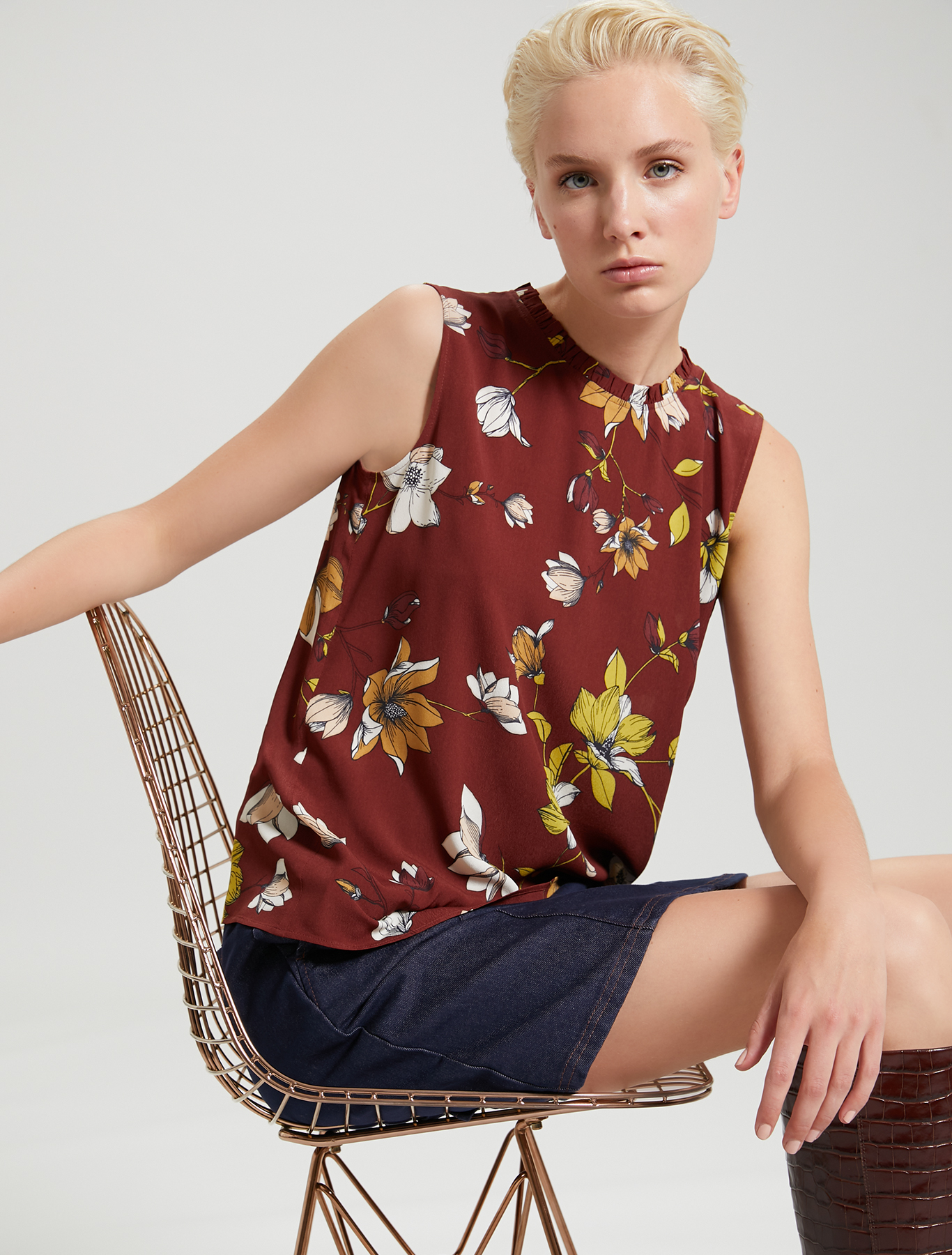 Floral crêpe de Chine top, cocoa pattern - Pennyblack Floral crêpe de Chine top - cocoa pattern - pennyblack