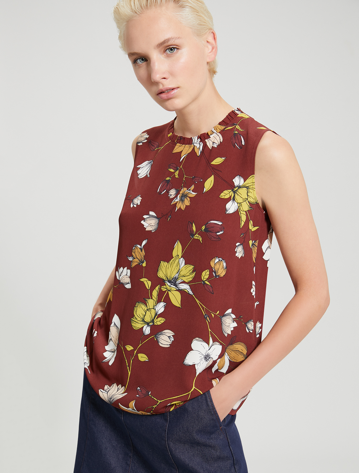 Floral crêpe de Chine top, cocoa pattern - Pennyblack Floral crêpe de Chine top - cocoa pattern - pennyblack