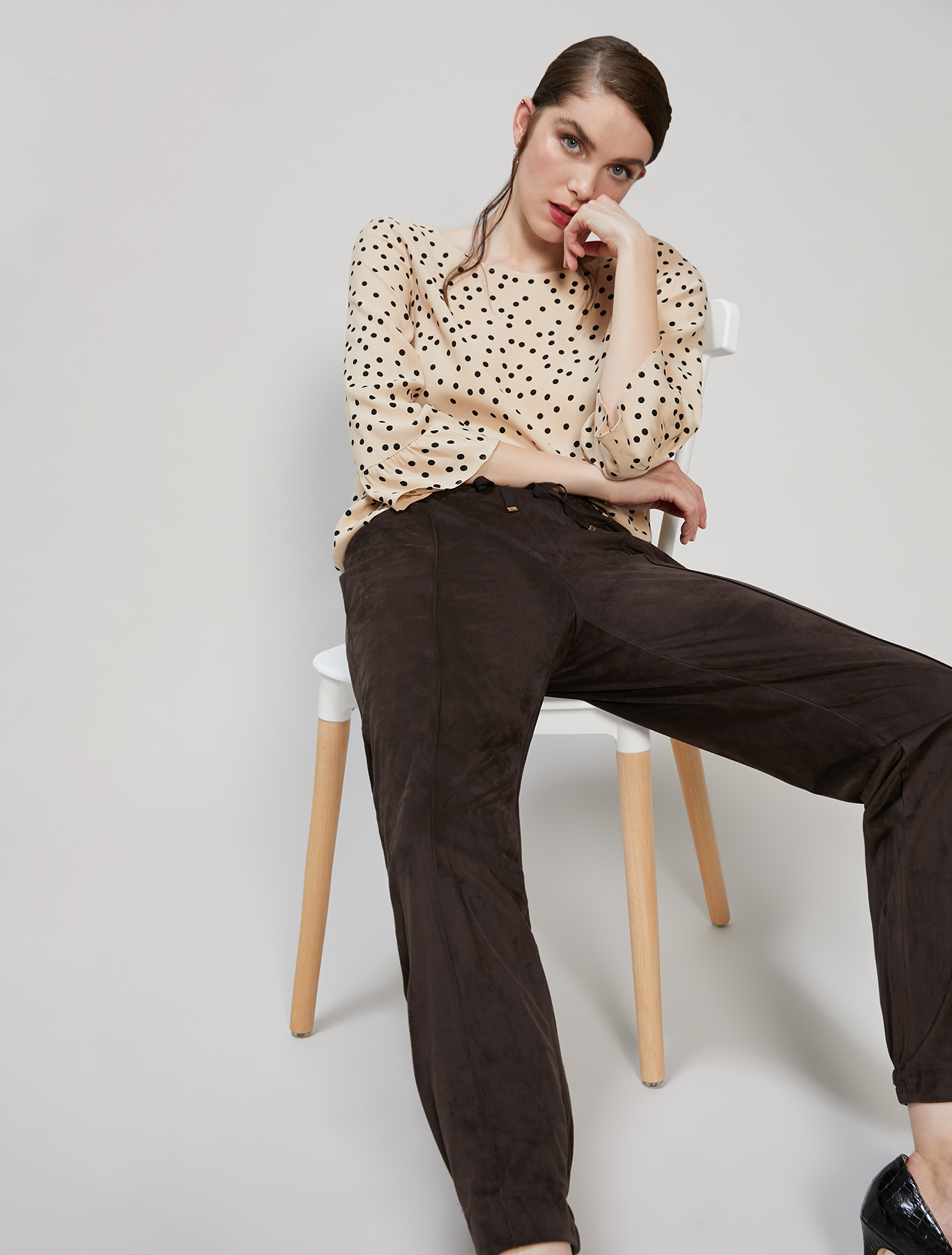 Polka dot sablé blouse, beige pattern - Pennyblack Polka dot sablé blouse - beige pattern - pennyblack