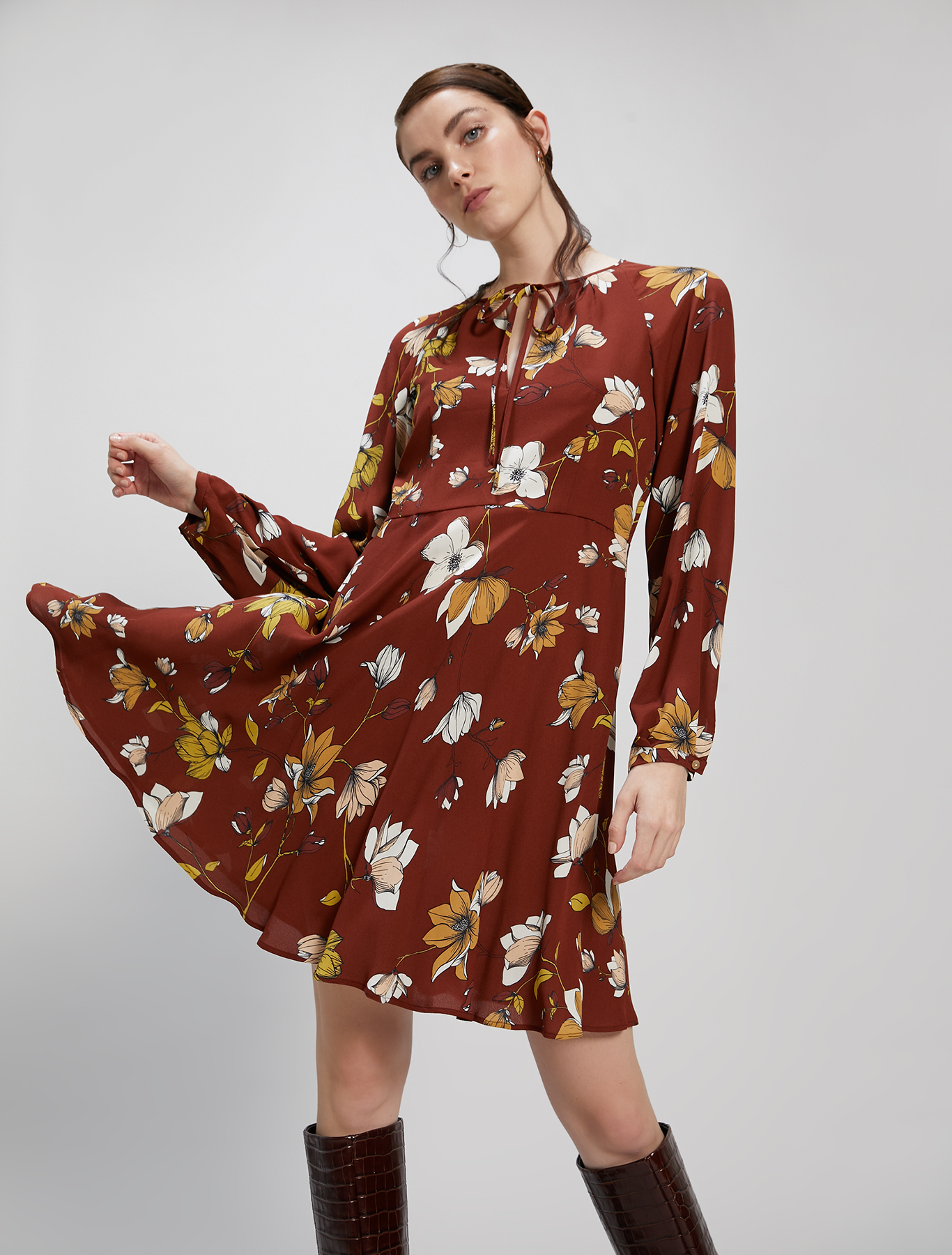 Floral crêpe de Chine dress, cocoa pattern - Pennyblack Floral crêpe de Chine dress - cocoa pattern - pennyblack