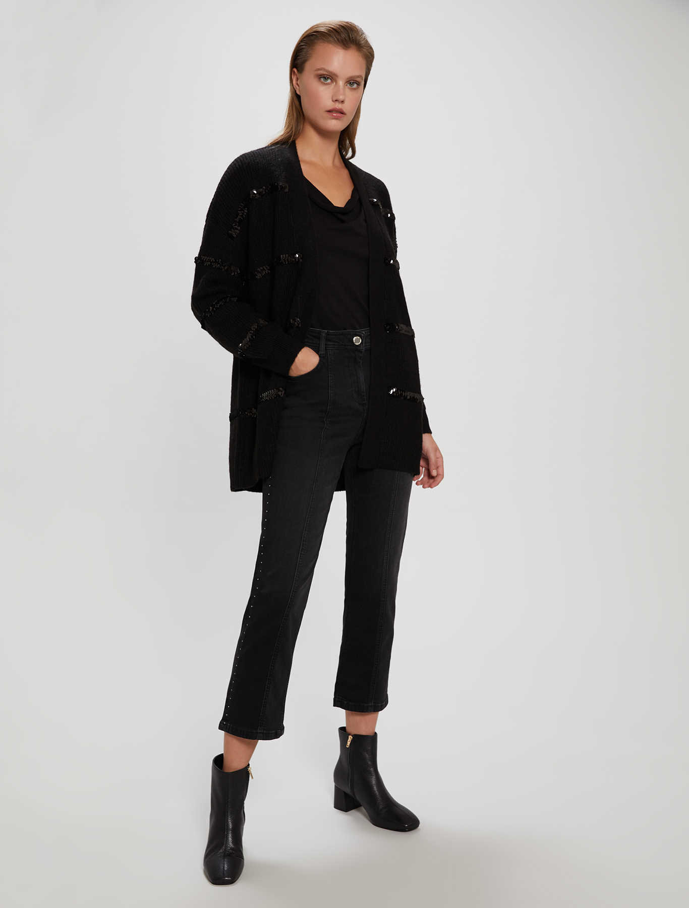 Cardigan with sequin stripes, black - Pennyblack Cardigan with sequin stripes - black - pennyblack