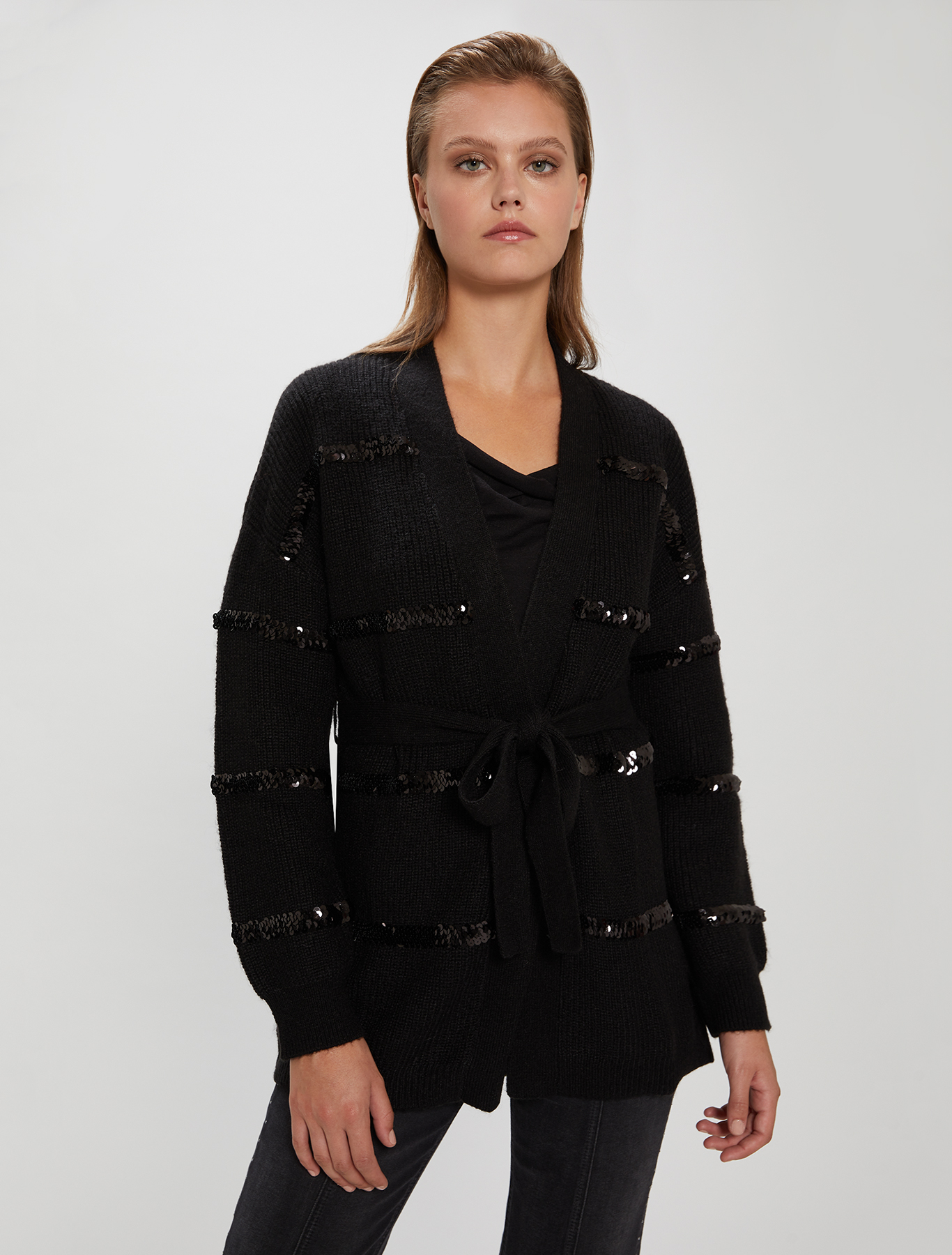 Cardigan with sequin stripes, black - Pennyblack Cardigan with sequin stripes - black - pennyblack