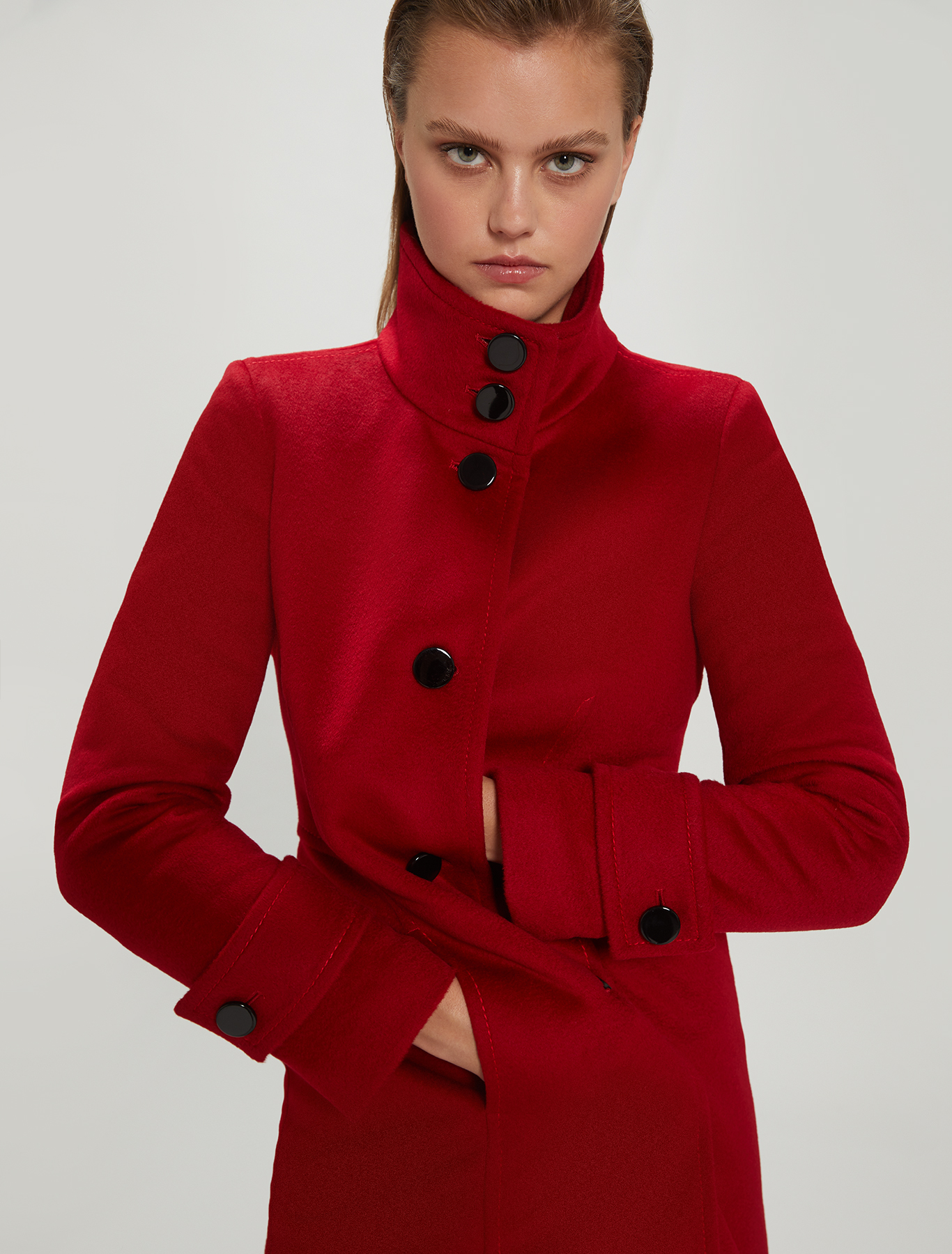 Slim-fit coat in wool velour, red - Pennyblack Slim-fit coat in wool velour - red - pennyblack