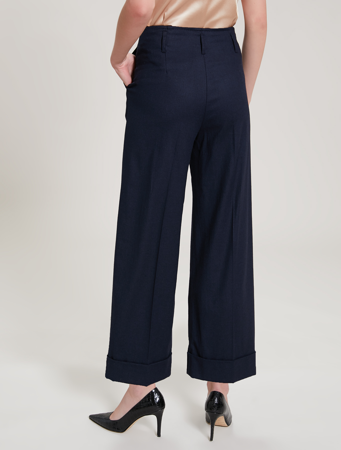 Wide-leg trousers with turn-ups, midnight blue - Pennyblack Wide-leg trousers with turn-ups - midnight blue - pennyblack