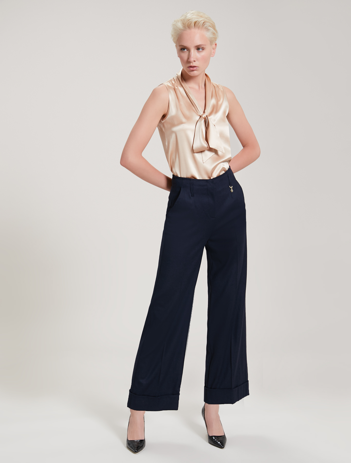 Wide-leg trousers with turn-ups, midnight blue - Pennyblack Wide-leg trousers with turn-ups - midnight blue - pennyblack
