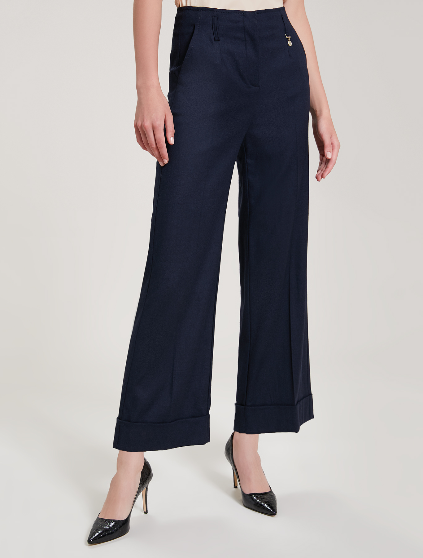 Wide-leg trousers with turn-ups, midnight blue - Pennyblack Wide-leg trousers with turn-ups - midnight blue - pennyblack