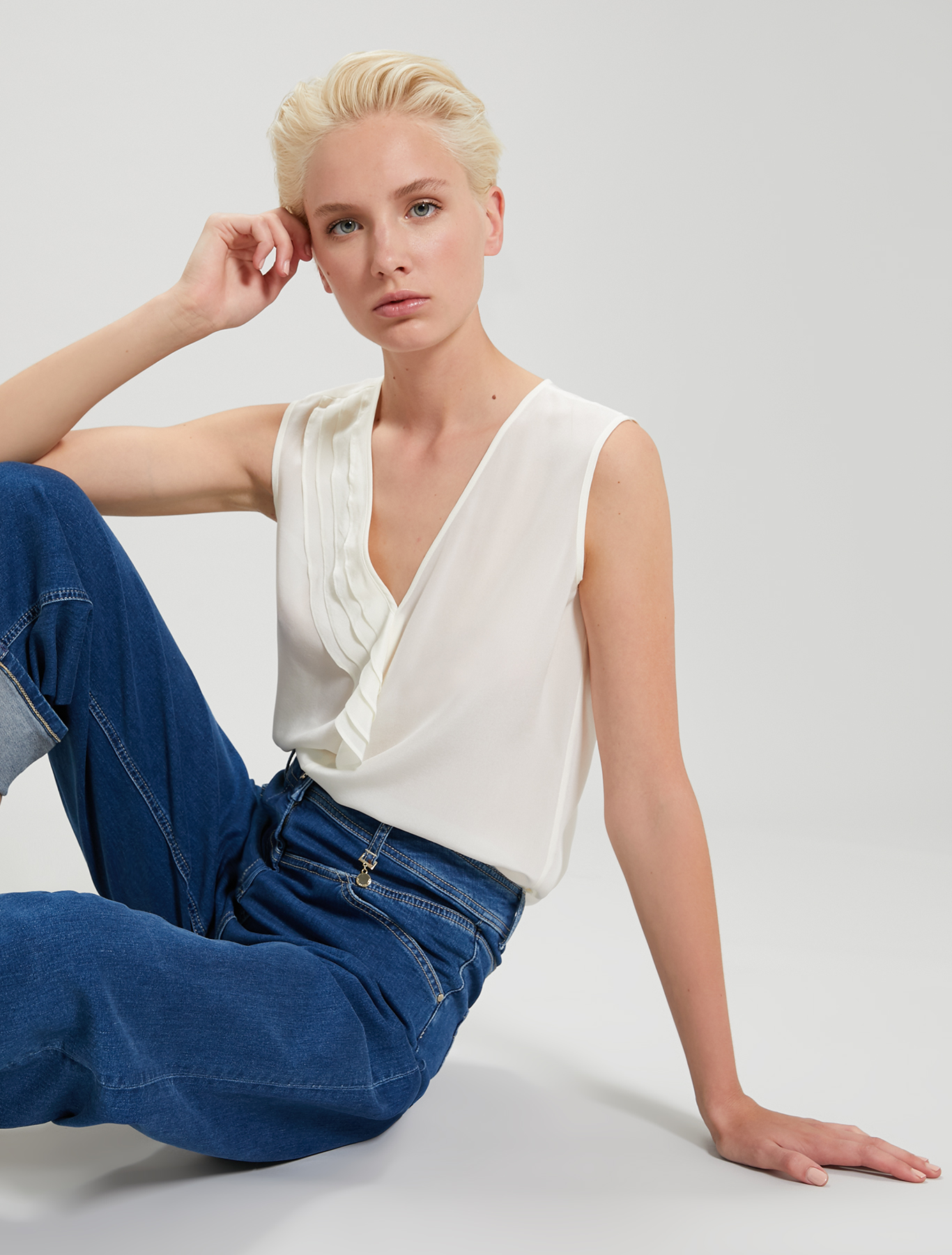 Flounced silk top, ivory - Pennyblack Flounced silk top - ivory - pennyblack