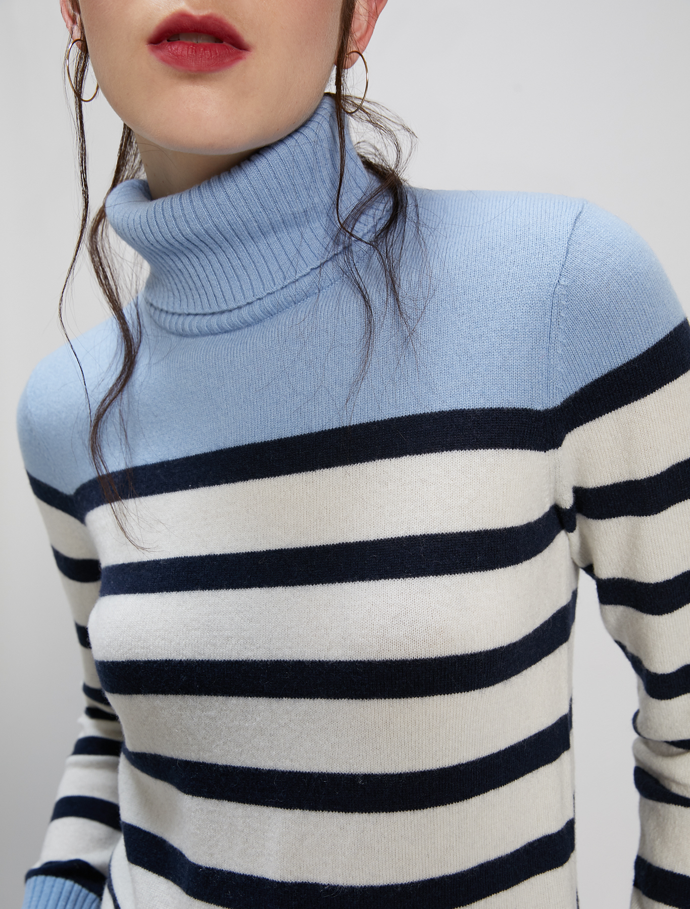 Wool and cashmere turtleneck, light blue pattern - Pennyblack Wool and cashmere turtleneck - light blue pattern - pennyblack